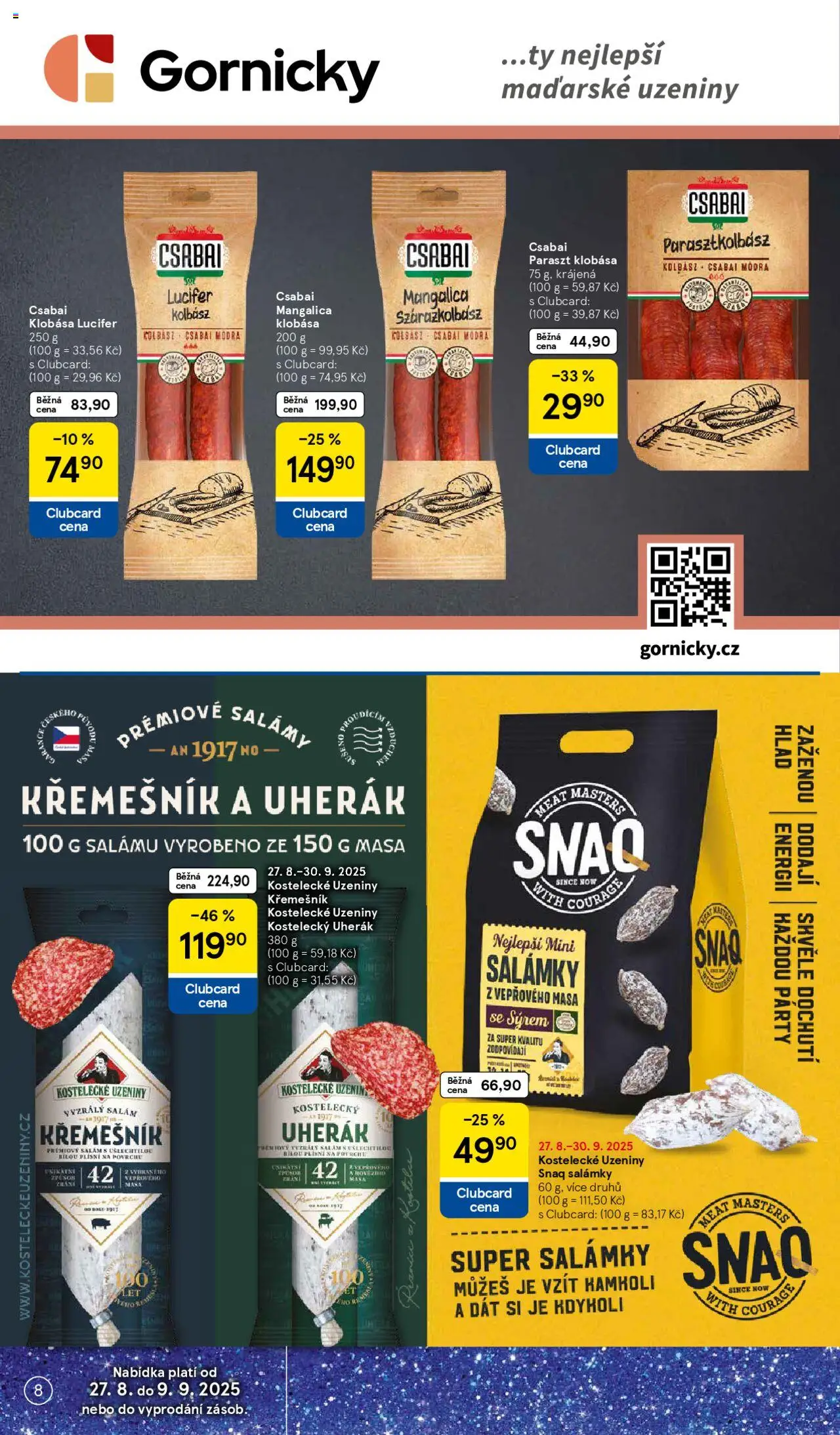 Tesco leták - Hypermarket od 27.08.2025 | Strana: 8 | Produkty: Uherák, Salám, Klobása, Uzeniny