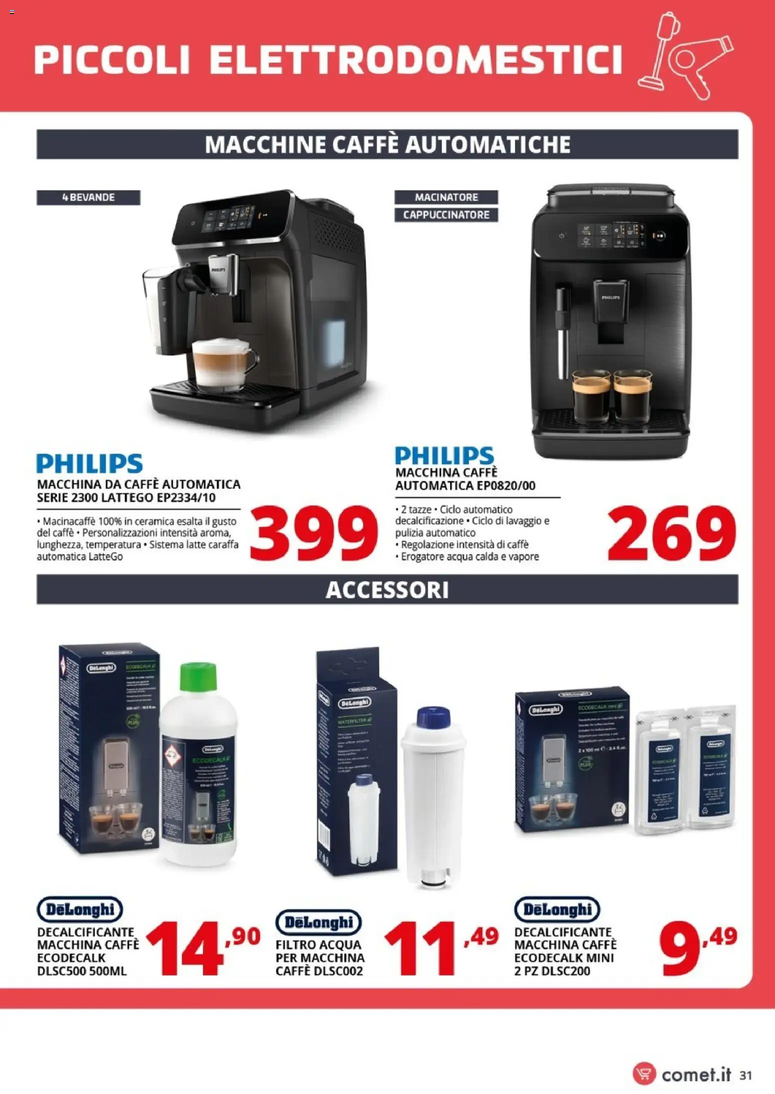 Volantino Comet del 09.01.2026 | Pagina: 31 | Prodotti: Caraffa, Macchina da caffe, Acqua, Latte
