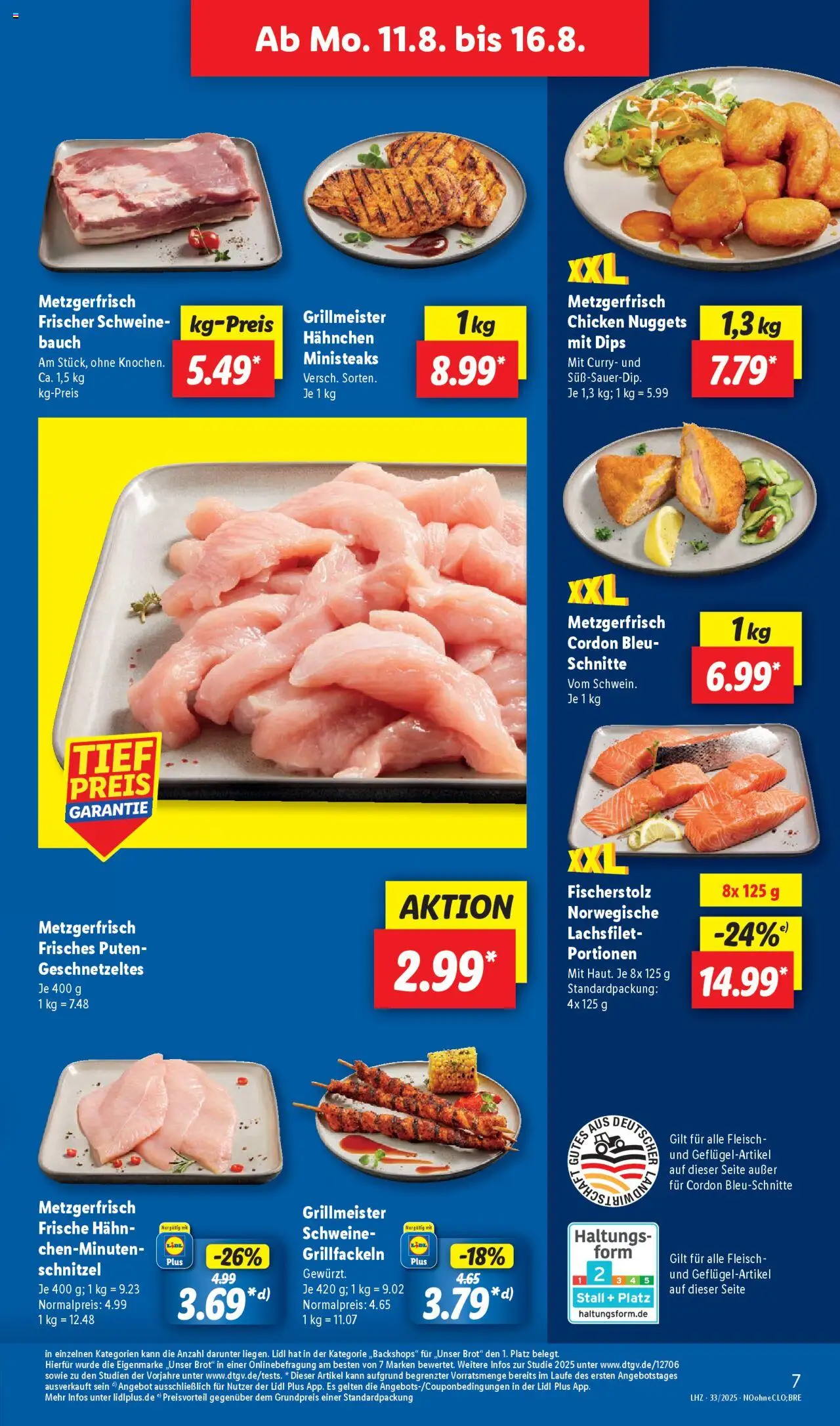 Lidl Prospekt Marne - gültig ab dem 11.08.2025 | Seite: 7 | Produkte: Hahnchen, Schnitzel, Brot, Fleisch