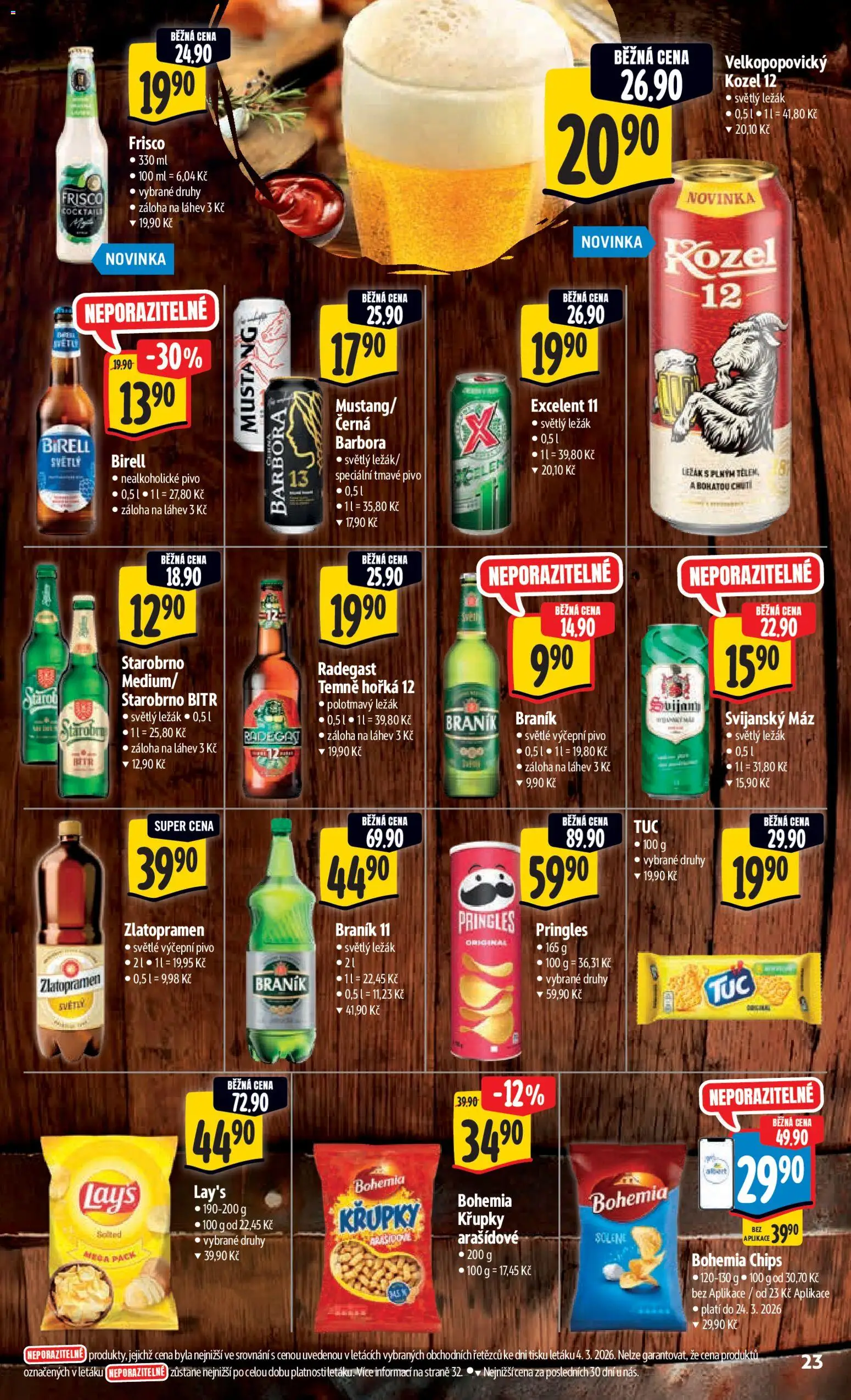Albert leták - Hypermarket od 11.03.2026 | Strana: 33 | Produkty: Velkopopovický Kozel, Nealkoholické pivo, Braník, Křupky