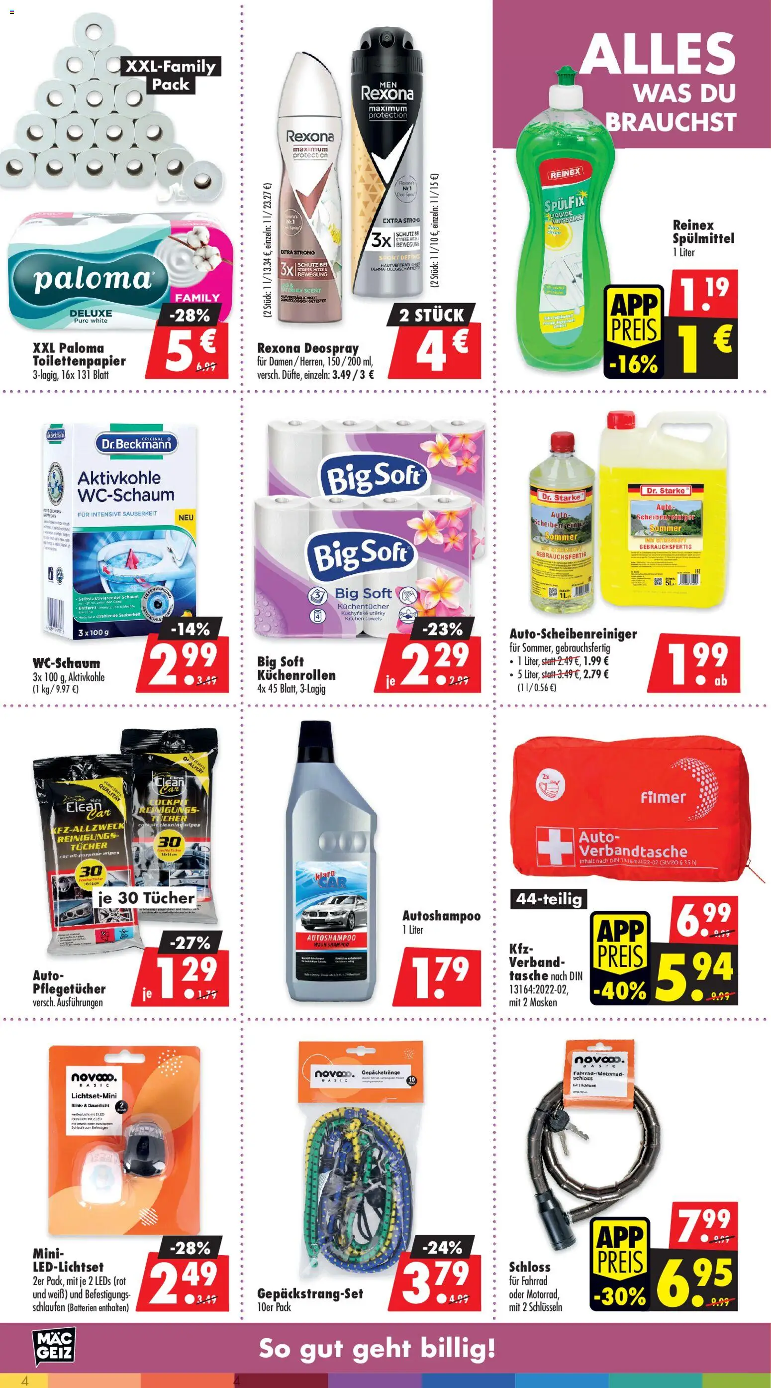 Mäc Geiz Prospekt 	 – gültig ab 16.03.2026 | Seite: 4 | Produkte: Tasche, Batterien, Shampoo, Toilettenpapier