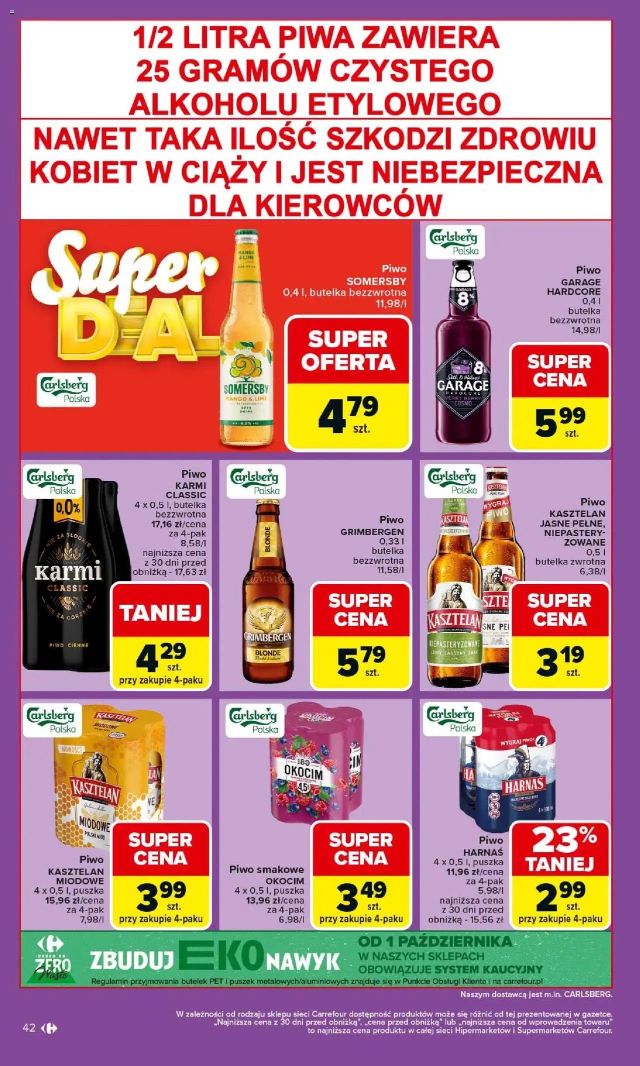 Carrefour Gazetka od 06.10.2025 | Strona: 42 | Produkty: Mango, Harnaś, Piwo Carlsberg, Somersby