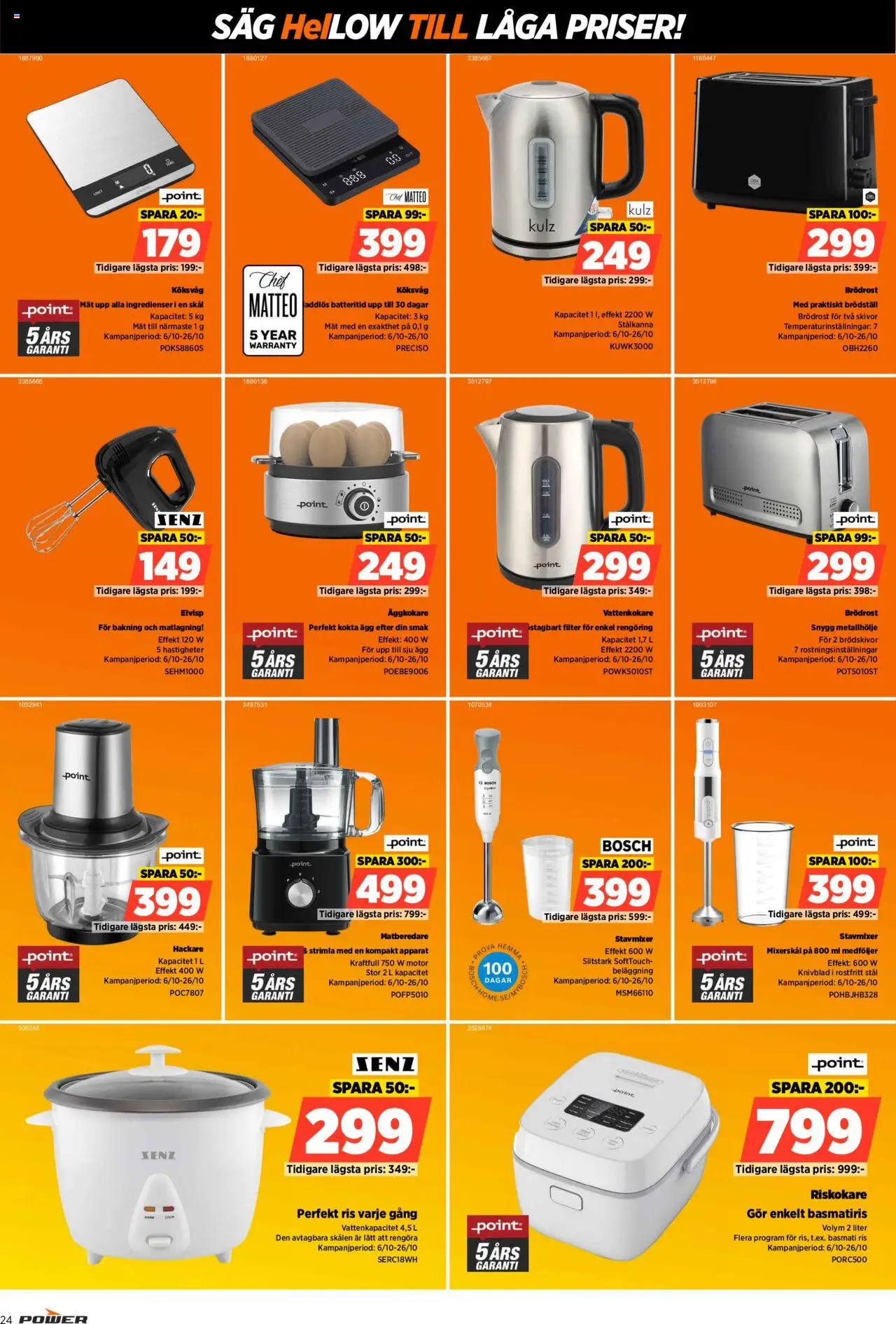 Power reklamblad aktuell från 06.10.2025 | Sida: 24 | Produkter: Vattenkokare, Stavmixer, Matberedare, Äggkokare