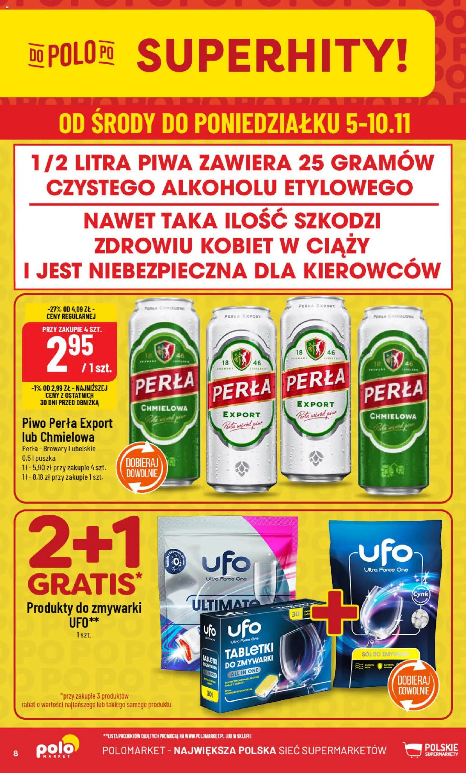 POLOmarket Gazetka od 05.11.2025 | Strona: 8 | Produkty: Piwo perła, Sól do zmywarki, Piwo, Sól