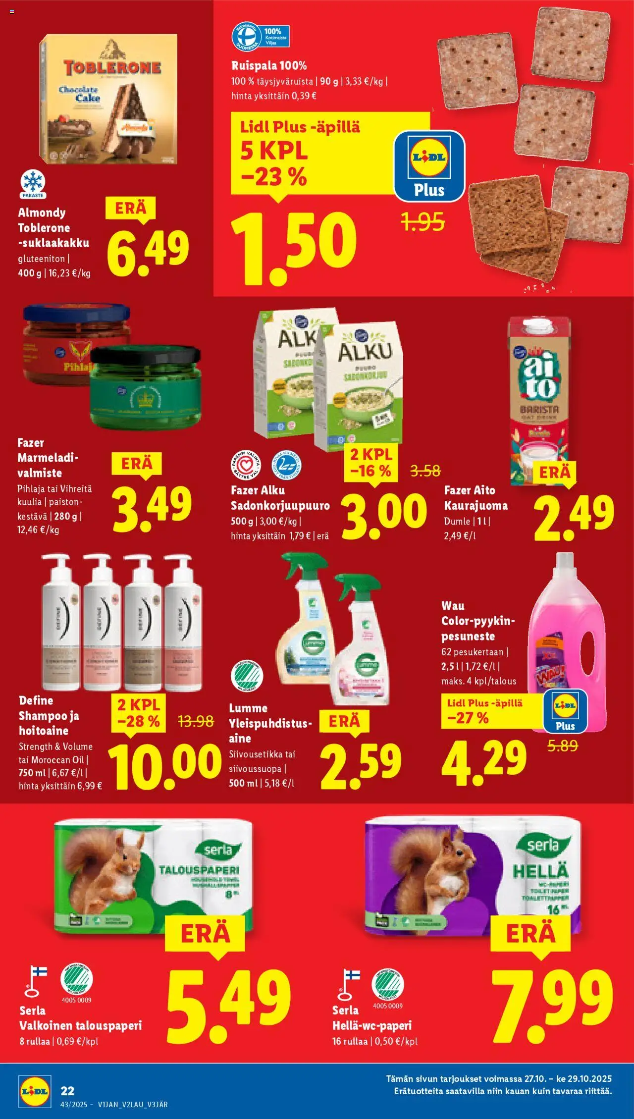 Lidl tarjoukset – voimassa 23.10.2025 alkaen | Sivu: 28 | Tuotteet: Hoitoaine, Kaurajuoma, Suklaakakku, Pesuneste