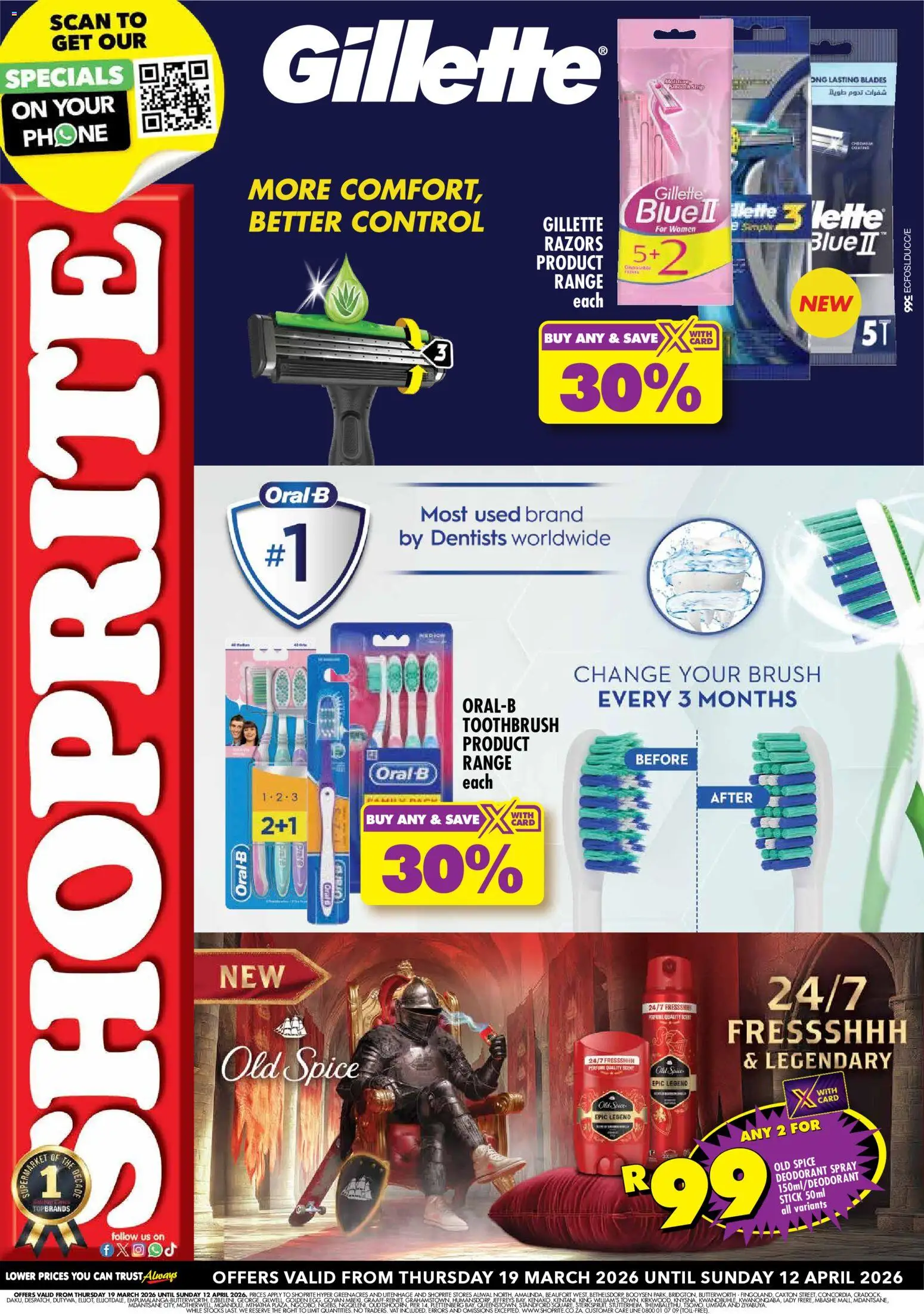 New Shoprite catalogue – valid from 19.03.2026 | Page: 1 | Products: Phone, Brush, Deodorant, Razors