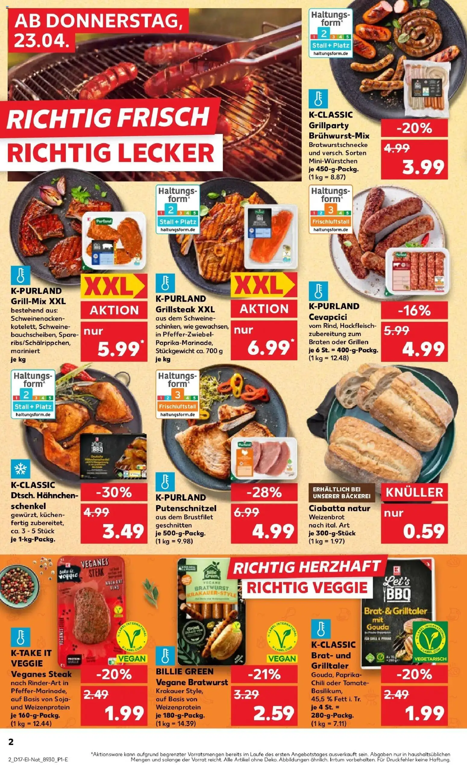 Kaufland Prospekt Dieburg	 – gültig ab 23.04.2026 | Seite: 2 | Produkte: Hahnchen, Bäckerei, Bratwurst, Cevapcici