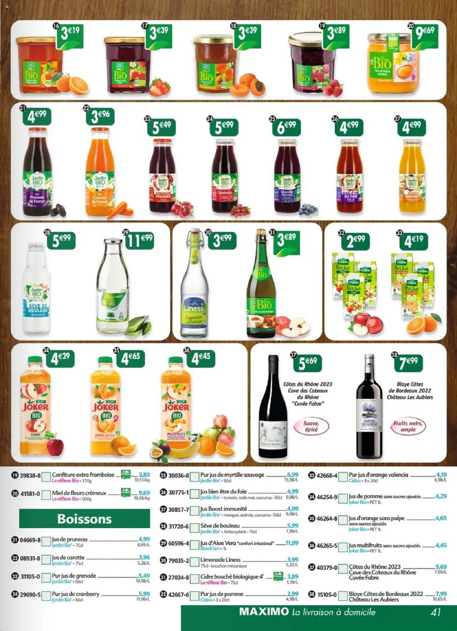 {H1} | Page: 41 | Produits: Jus d'orange, Pomme, Radis, Jus de pomme