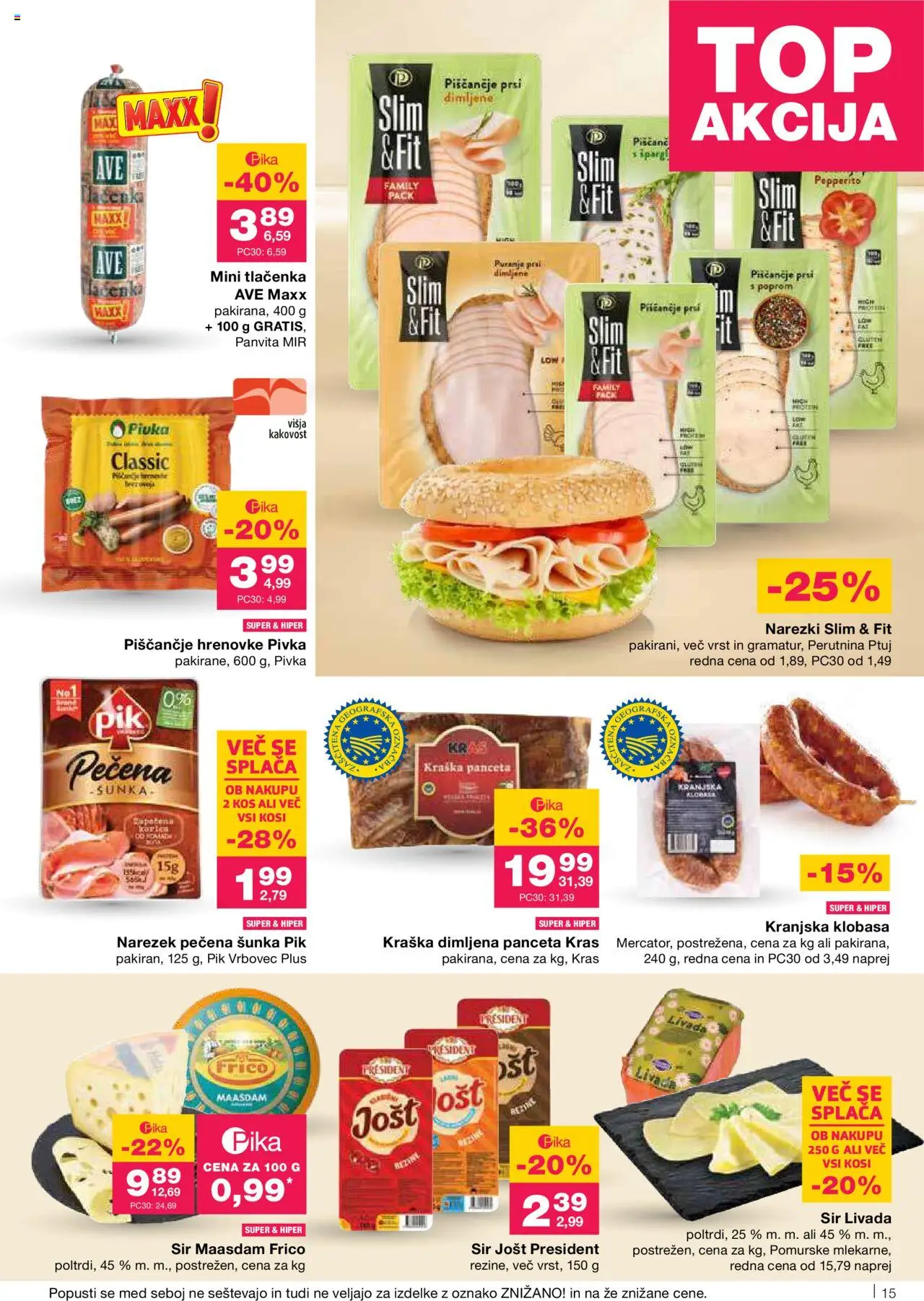 Novi Mercator katalog ponudbe – veljaven od 02.10.2025 | Stran: 15 | Izdelki: Panceta, Narezek, Kos, Sunka