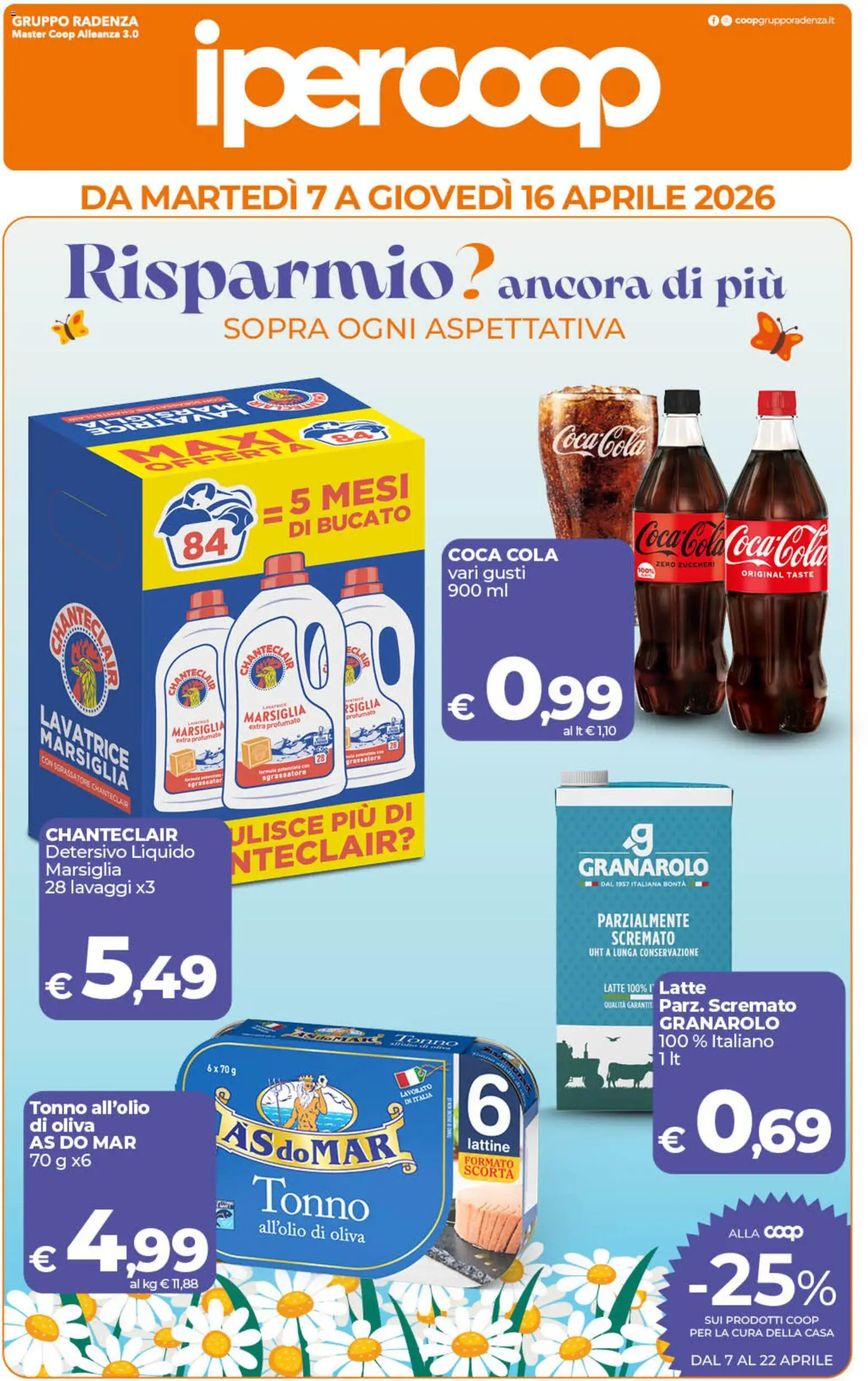 Volantino Ipercoop del 07.04.2026 | Pagina: 1 | Prodotti: Latte, Lavatrice, Tonno, Coca Cola