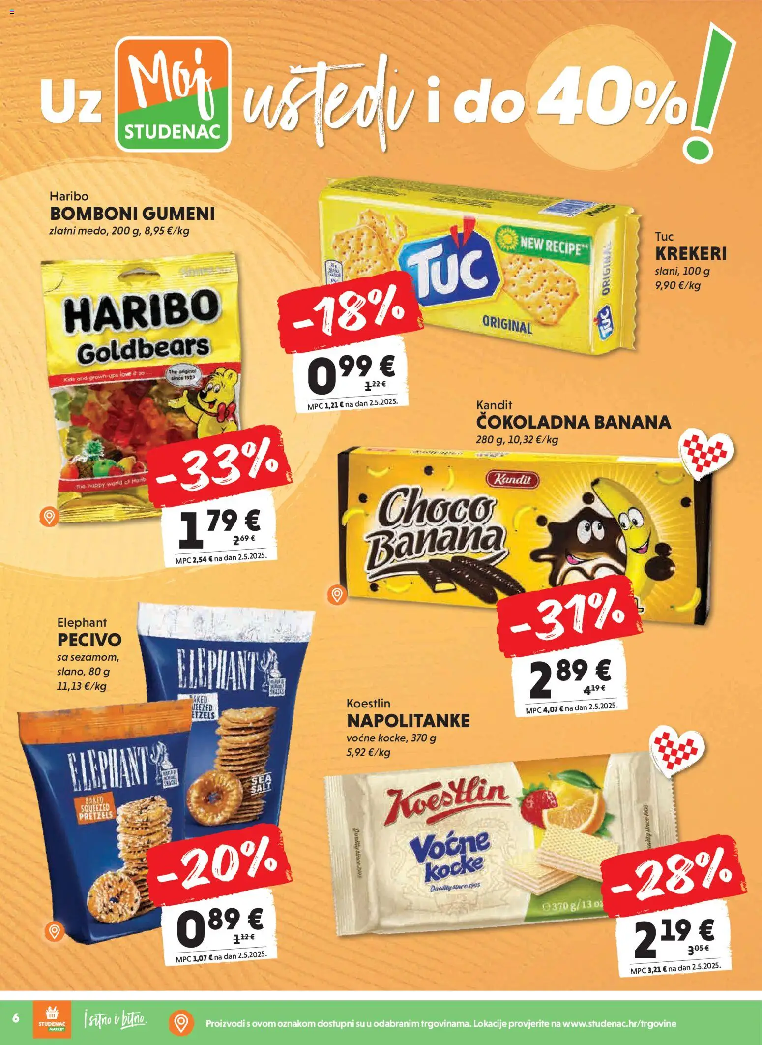 Studenac katalog | vrijedi od 04.03.2026 | Stranica: 6 | Proizvodi: Bomboni, Napolitanke, Krekeri, Pecivo