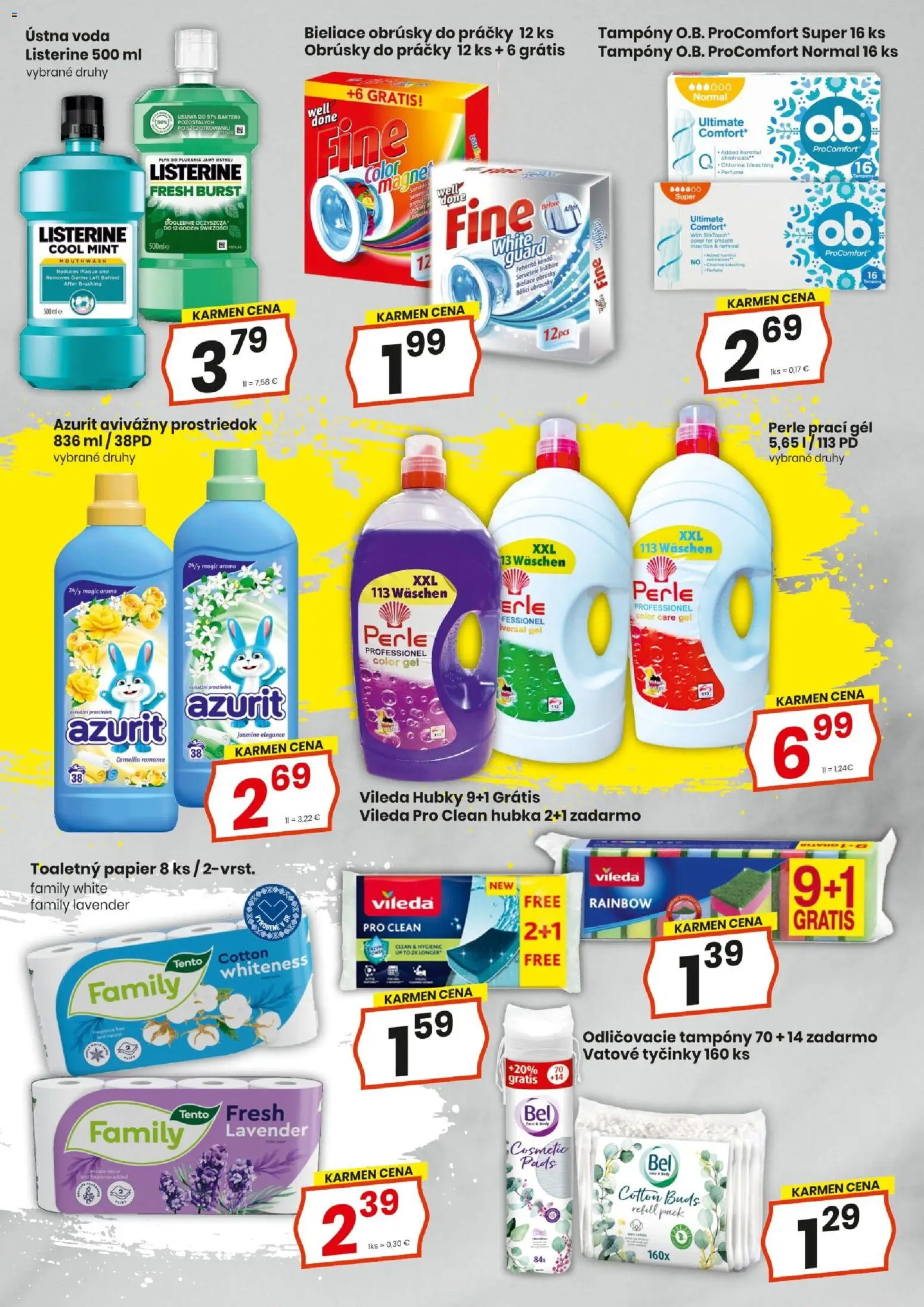 Nové KARMEN CBA akcie – leták je platný od 22.01.2026 | Strana: 15 | Produkty: Práčky, Listerine, Hubka
