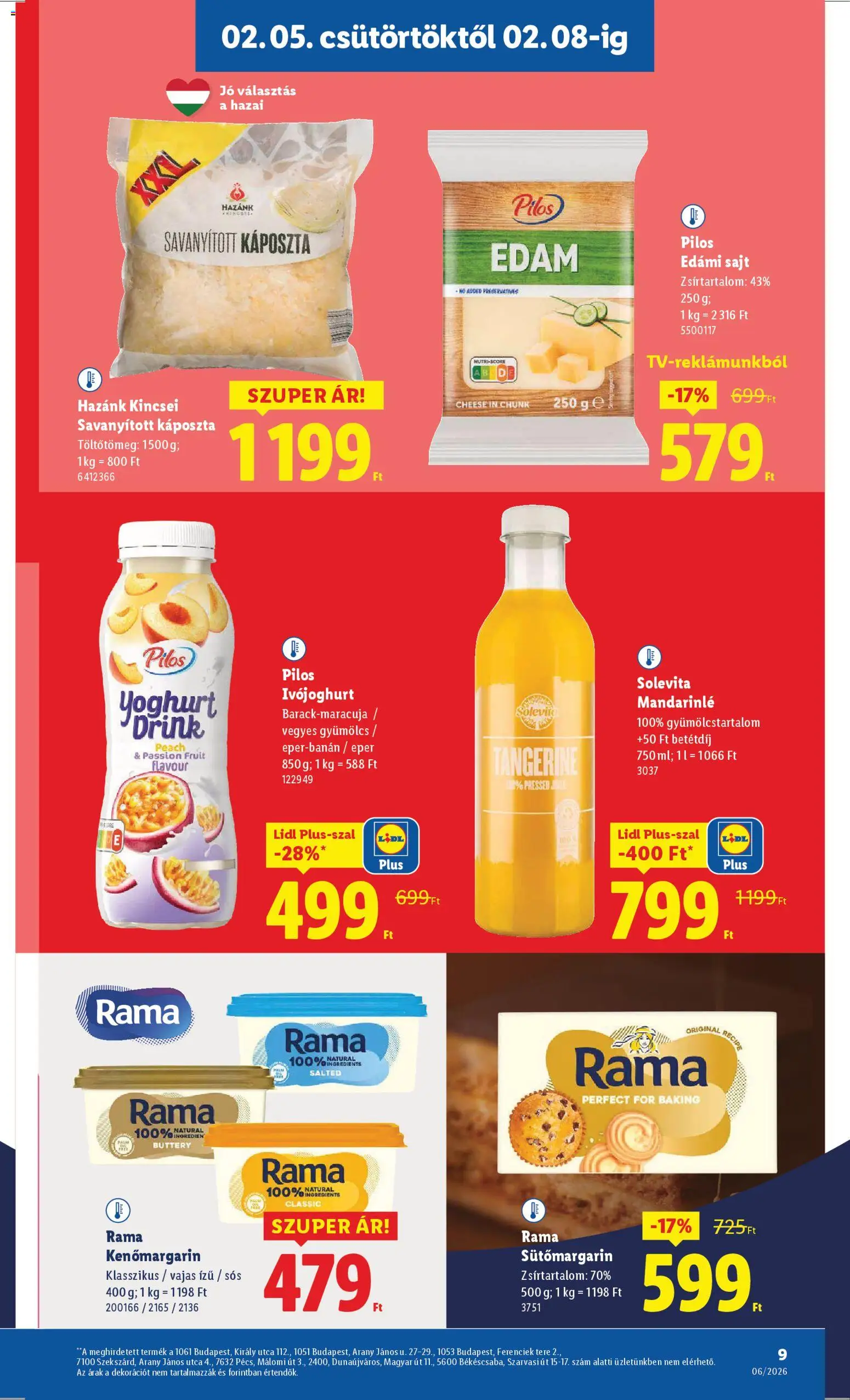 Lidl akciós ujság - amely érvényes a következő dátumtól: 05.02.2026 | Oldal: 9 | Termékek: Ivójoghurt, Káposzta, Rama, Eper