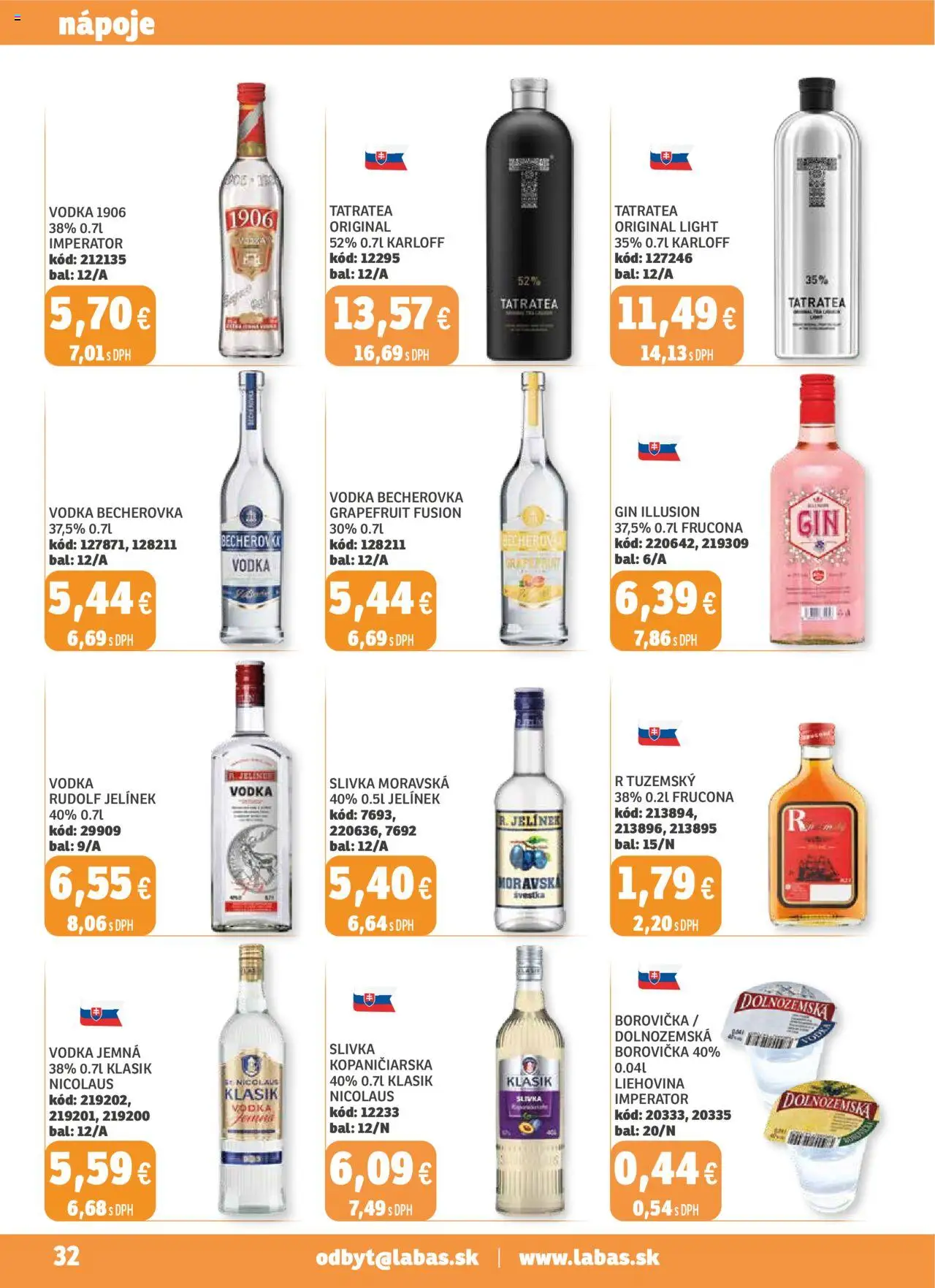 Labaš magazín │ platný od 25.07.2025 | Strana: 32 | Produkty: Becherovka, Borovička, Vodka, Grapefruit