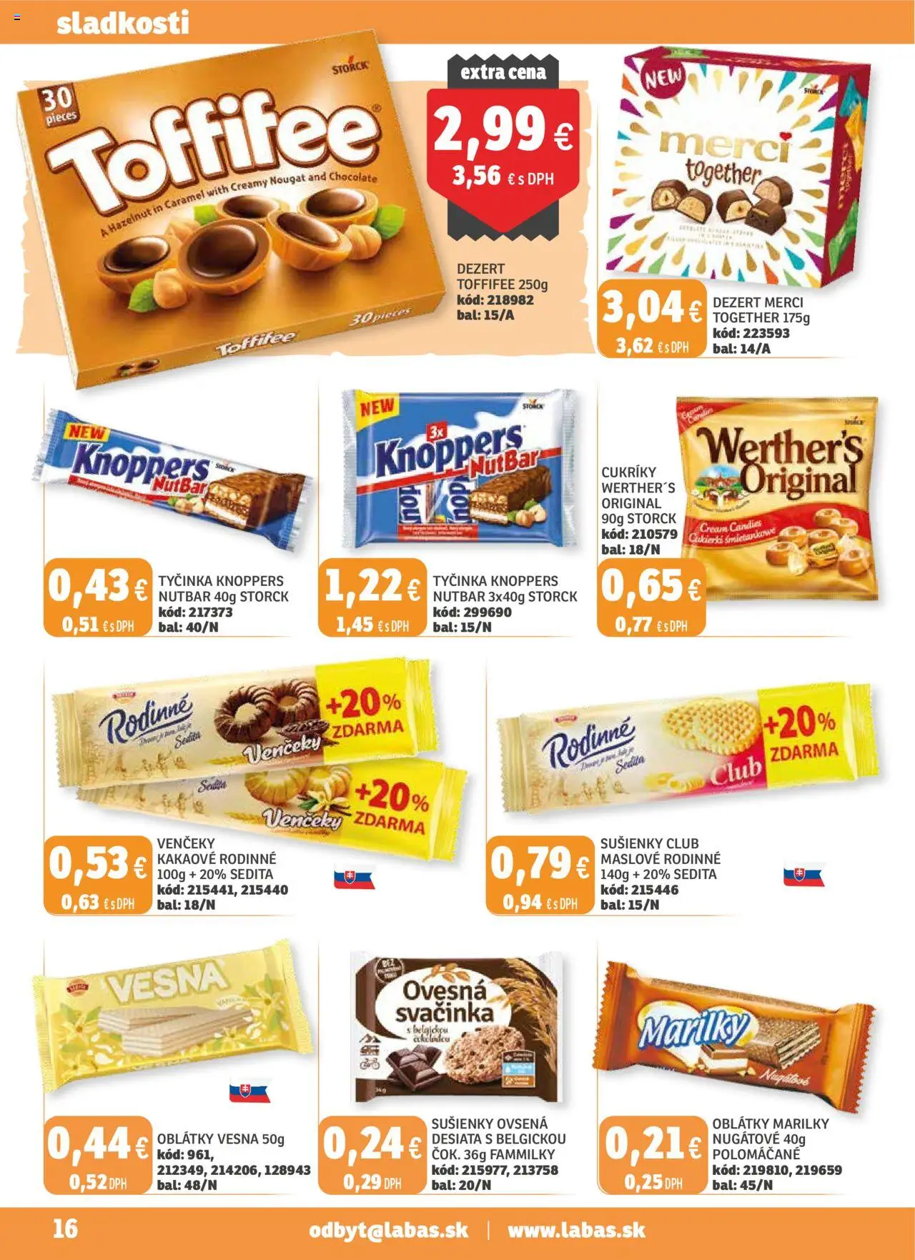 Nové Labaš akcie – leták je platný od 03.10.2025 | Strana: 16 | Produkty: Merci, Toffifee, Cukríky