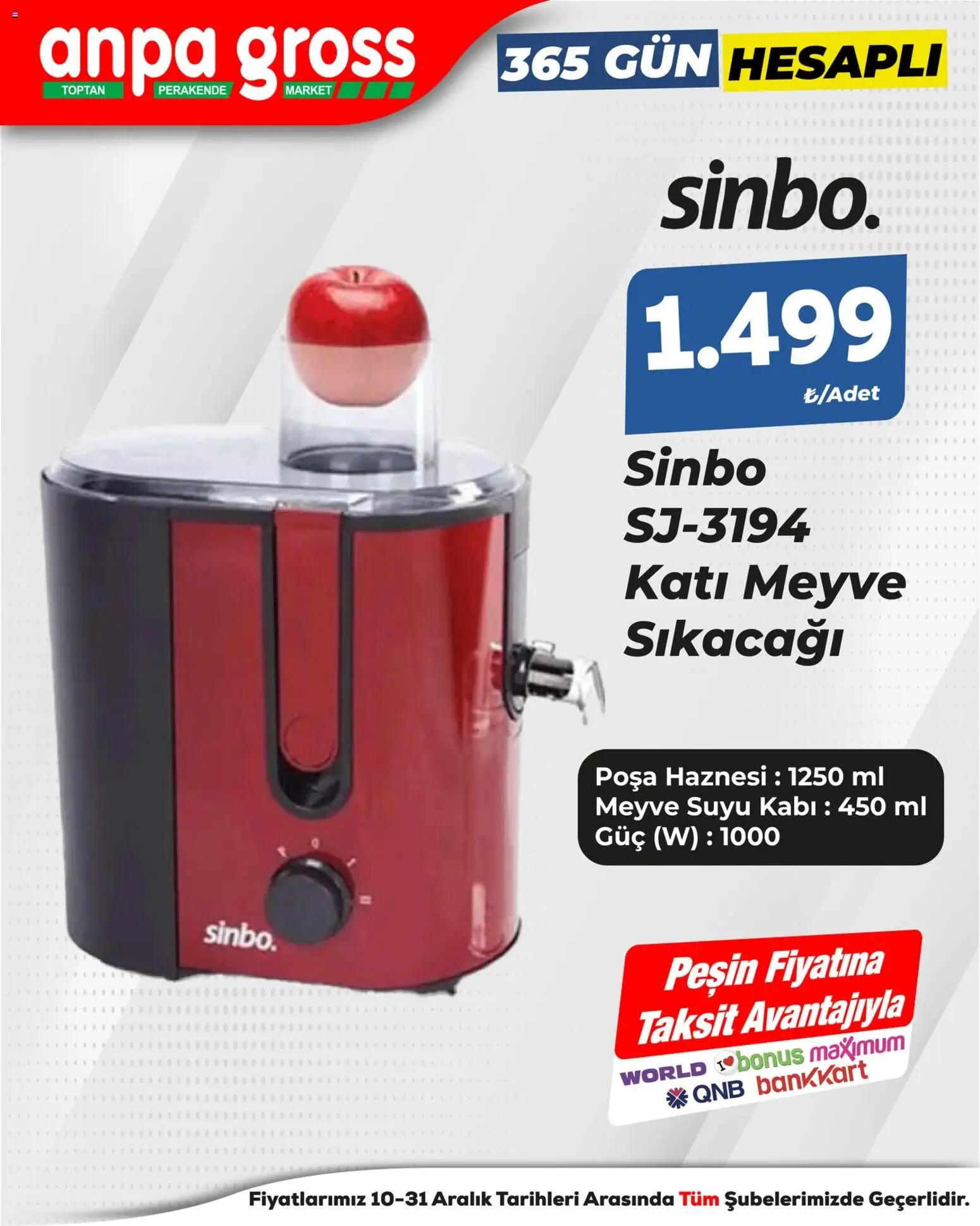 Anpa Gross İndirim - 10.12.2025 tarihinden itibaren geçerlidir | Sayfa: 4 | Ürünler: Meyve sıkacağı, Meyve suyu, Meyve