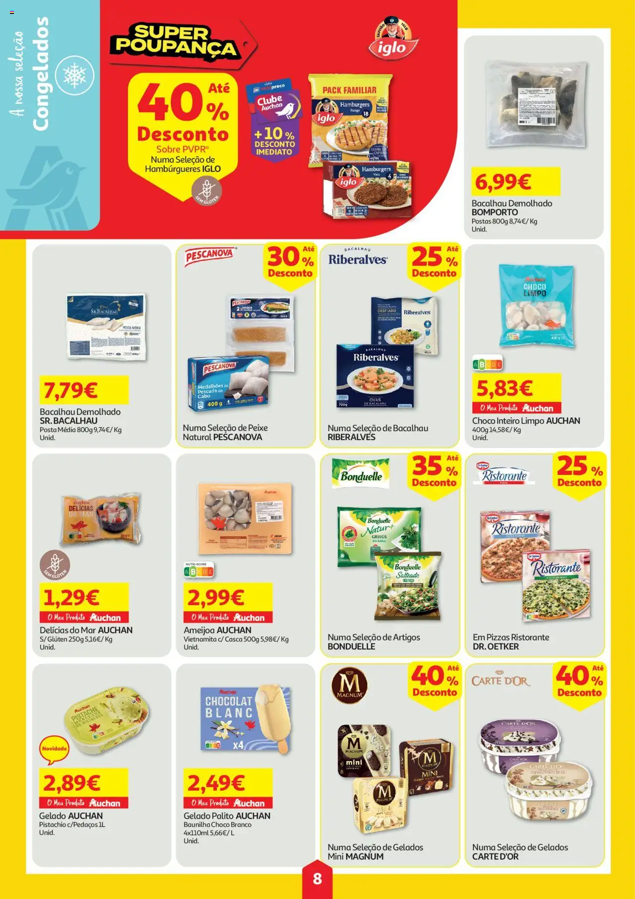 Auchan folheto │ válido de 31.07.2025 | Página: 8 | Produtos: Frango, Grelos, Capitão iglo, Pescada do cabo