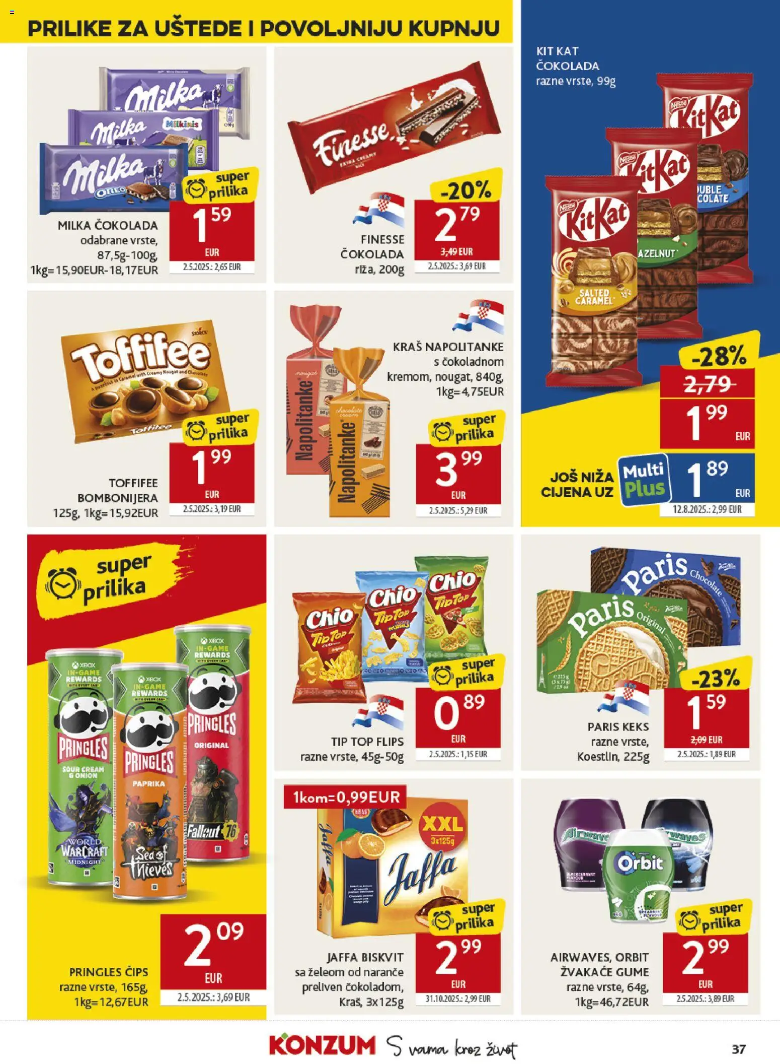 Konzum katalog | vrijedi od 11.03.2026 | Stranica: 37 | Proizvodi: Čokolada, Naranče, Napolitanke, Milka