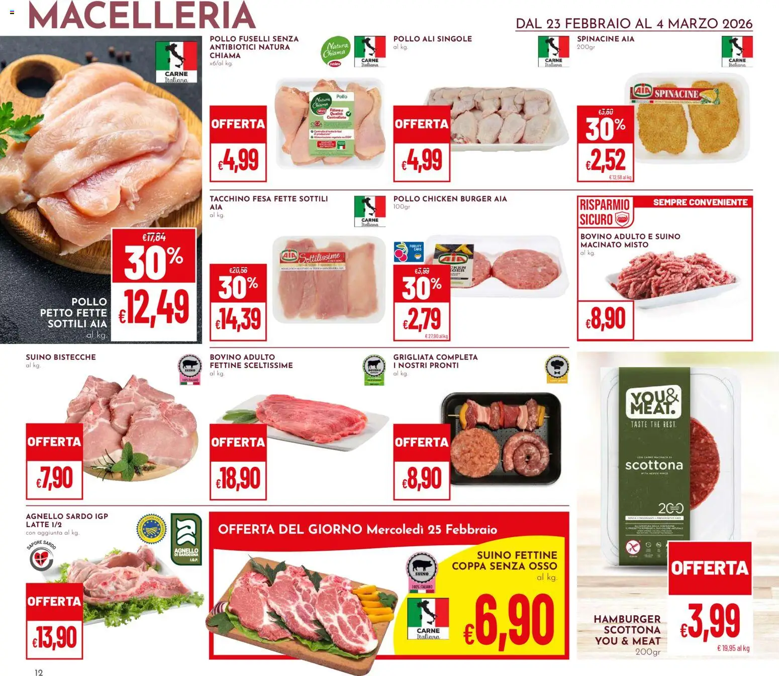 Volantino Pan del 23.02.2026 | Pagina: 12 | Prodotti: Pollo, Tacchino, Hamburger, Macinato