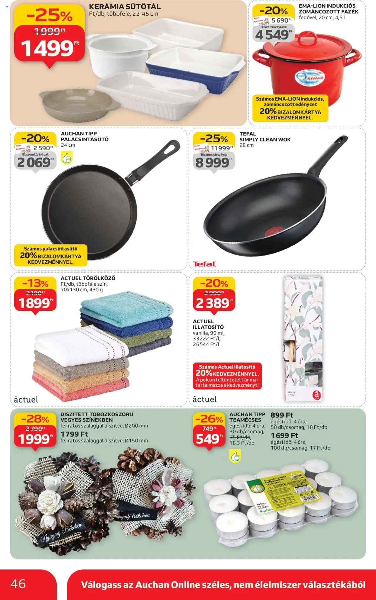 Auchan akciós ujság - amely érvényes a következő dátumtól: 24.10.2025 | Oldal: 46 | Termékek: Törölköző, Tefal, Teamécses