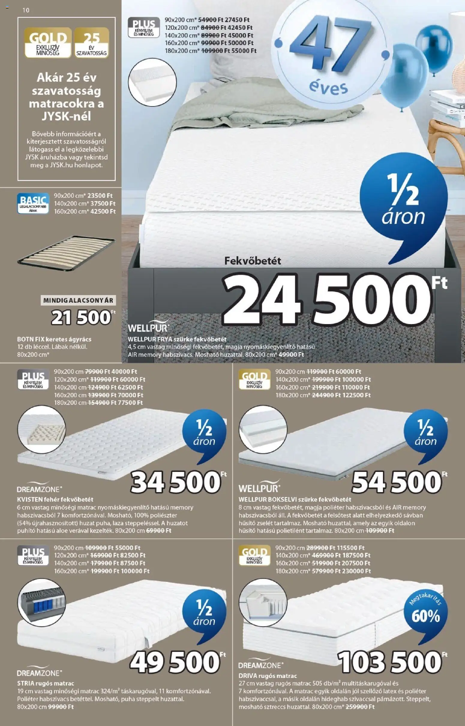 JYSK akciós ujság - amely érvényes a következő dátumtól: 15.04.2026 | Oldal: 10 | Termékek: Matrac, Ágyrács