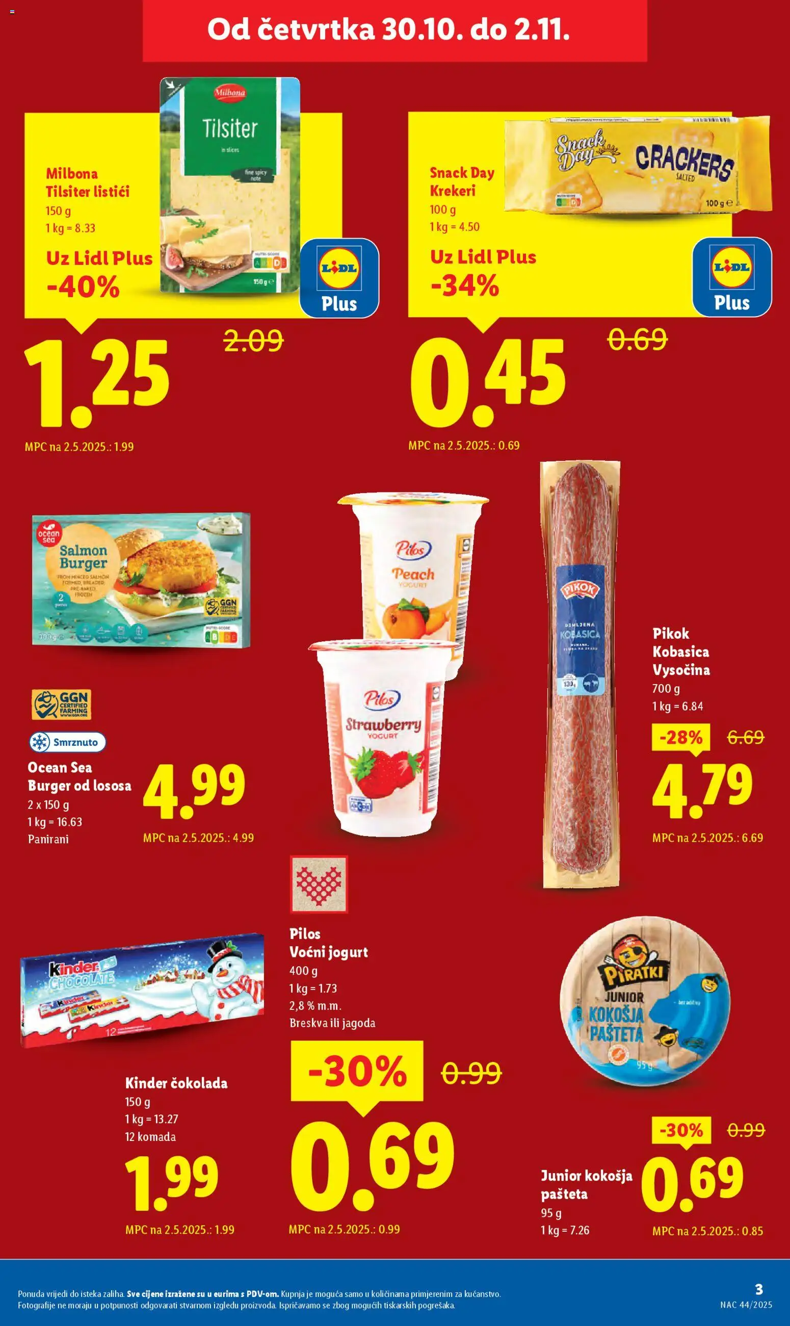 Lidl katalog | vrijedi od 29.10.2025 | Stranica: 3 | Proizvodi: Jogurt, Voćni jogurt, Kobasica, Krekeri