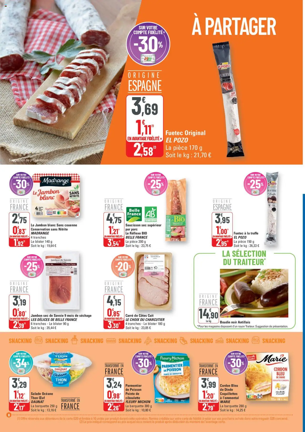 {H1} | Page: 8 | Produits: Saucisson sec, Jambon blanc, Jambon, Porc