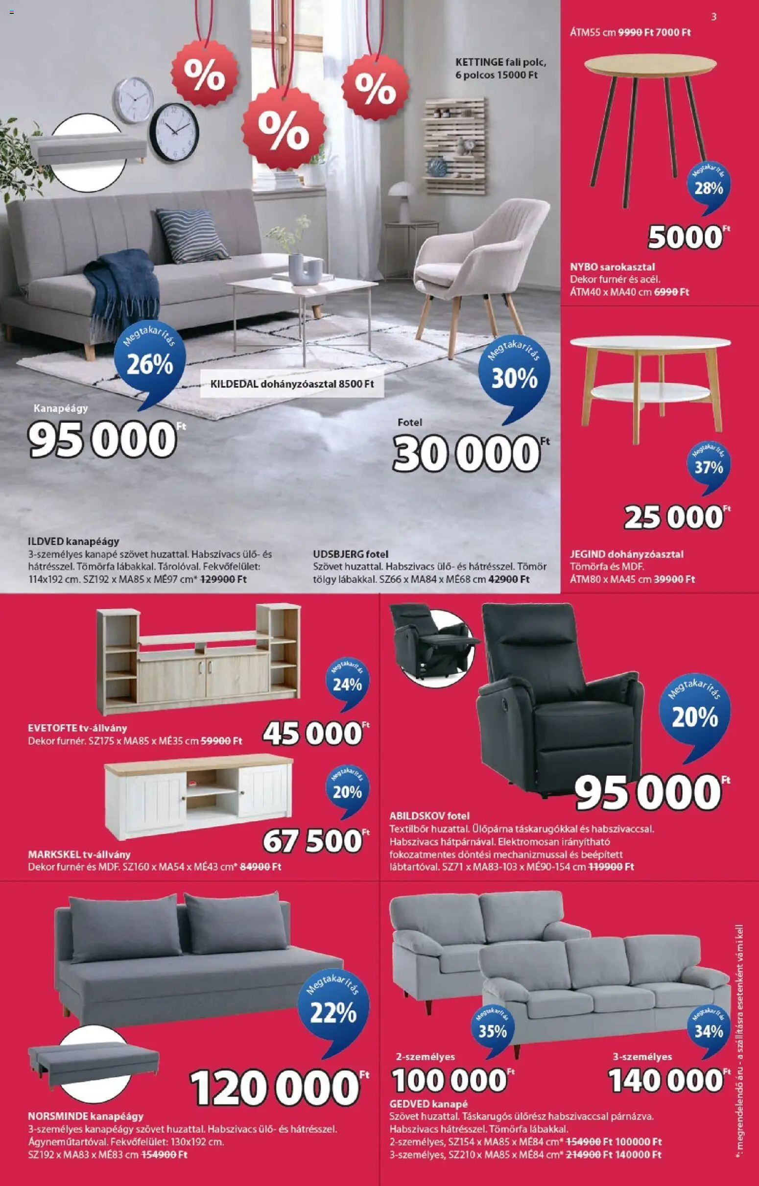 JYSK akciós ujság - amely érvényes a következő dátumtól: 07.01.2026 | Oldal: 3 | Termékek: Kanapé, Fotel, Ülőpárna, Dohányzóasztal