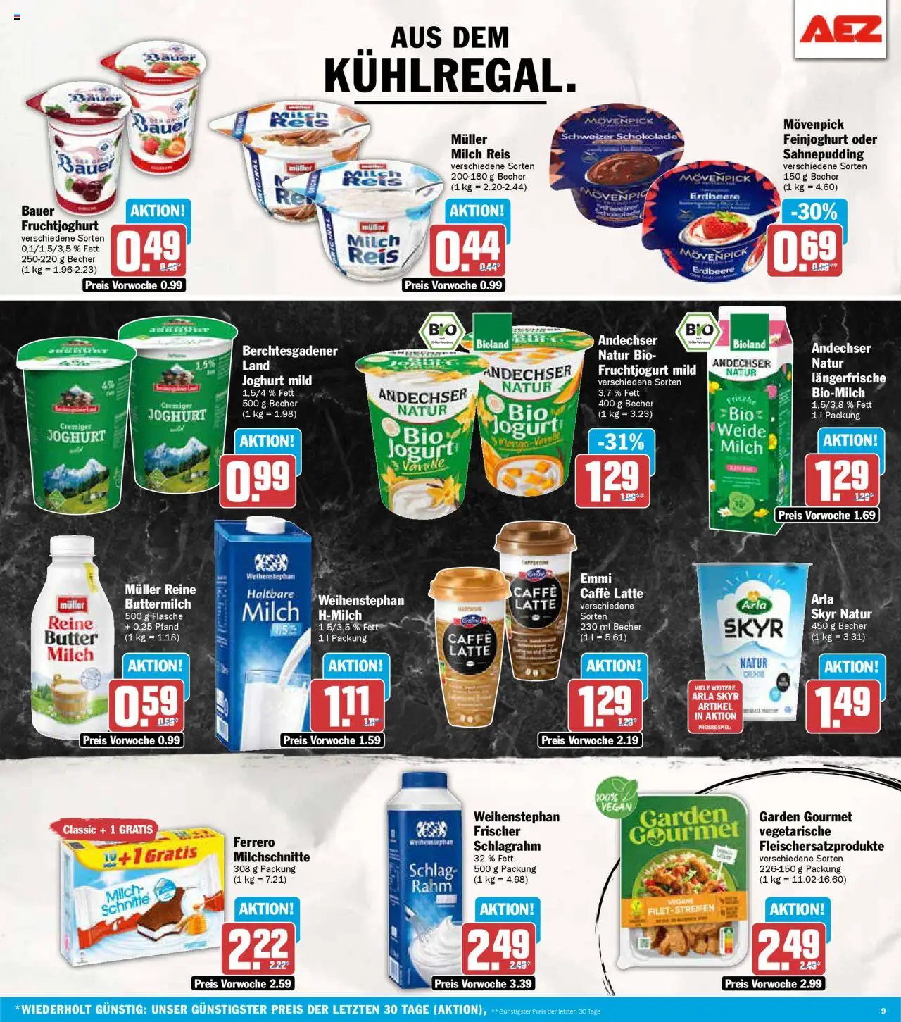 AEZ Prospekt 	 - gültig ab dem 11.08.2025 | Seite: 9 | Produkte: Butter, Joghurt, Schokolade, Arla skyr