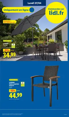 LIDL - Prévisualisation de LIVARNO Chaise empilable Valencia, L'unité. valide à partir de 23.04.2026 | Page: 63 | Produits: Chaise, Parasol