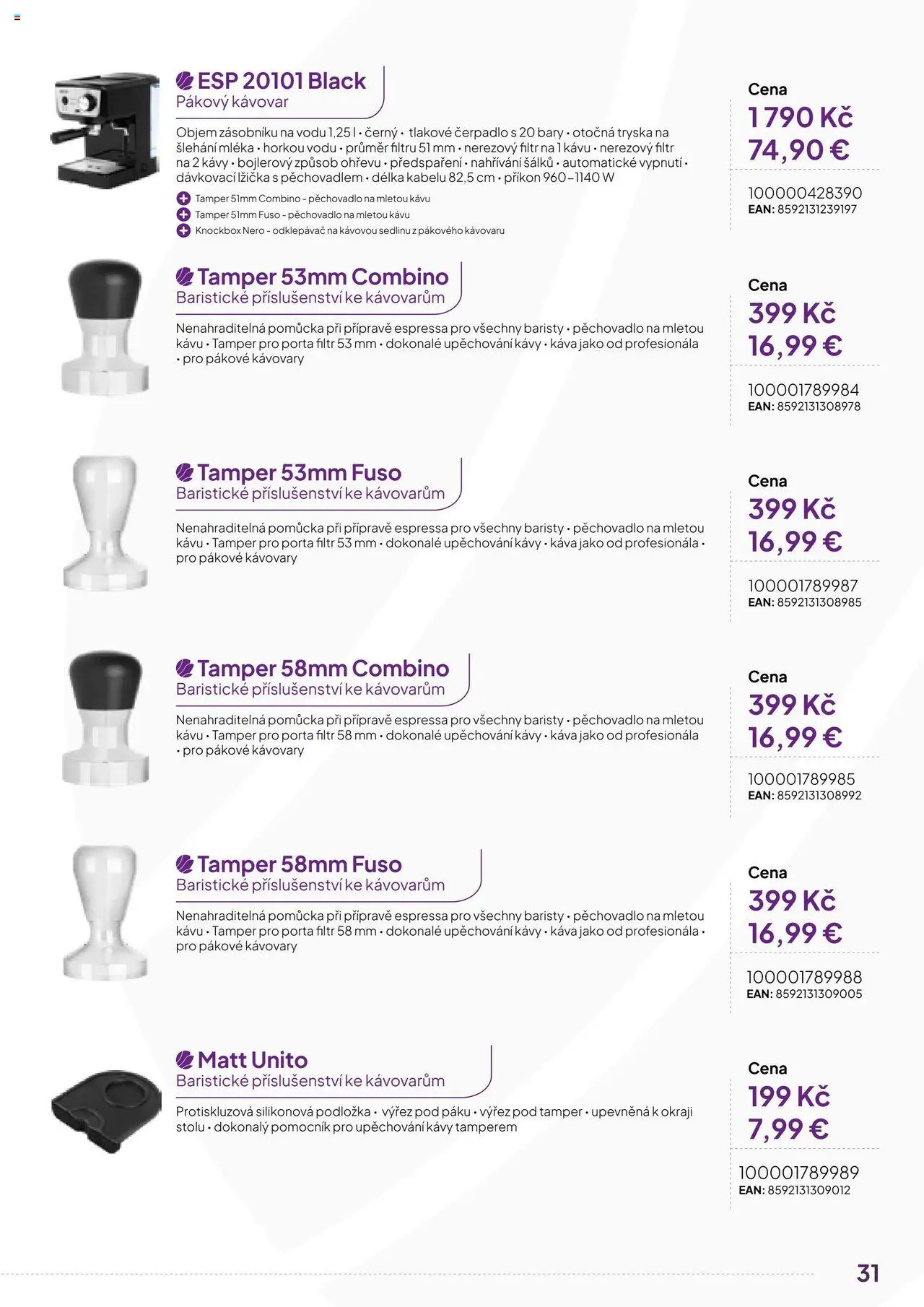 Expert elektro katalog - ECG - Malé domácí spotřebiče od 01.10.2024 | Strana: 31 | Produkty: Pákový kávovar, Kávovar, Lžička, Combino