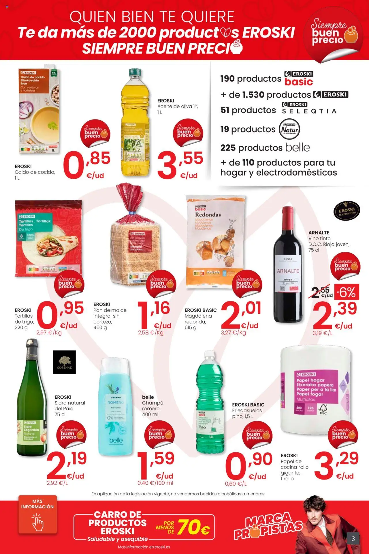 Eroski - Precio más bajo  │ válido desde el 02.10.2025 | Página: 3 | Productos: Champú, Pan, Aceite de oliva, Pan de molde