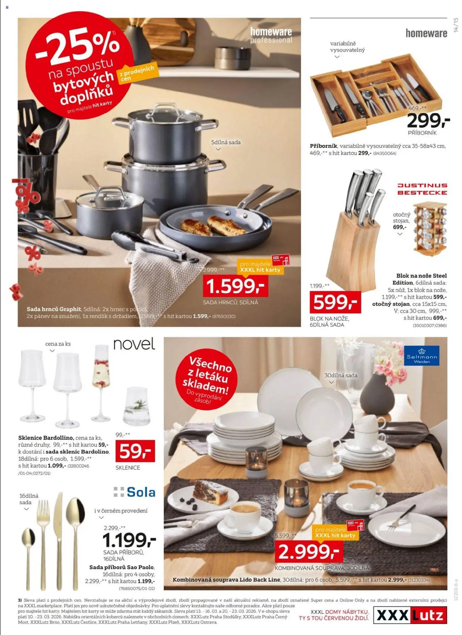XXXLutz leták - Sleva 25 % na téměř vše od 09.03.2026 | Strana: 15 | Produkty: Sada hrnců, Nože, Blok, Karty
