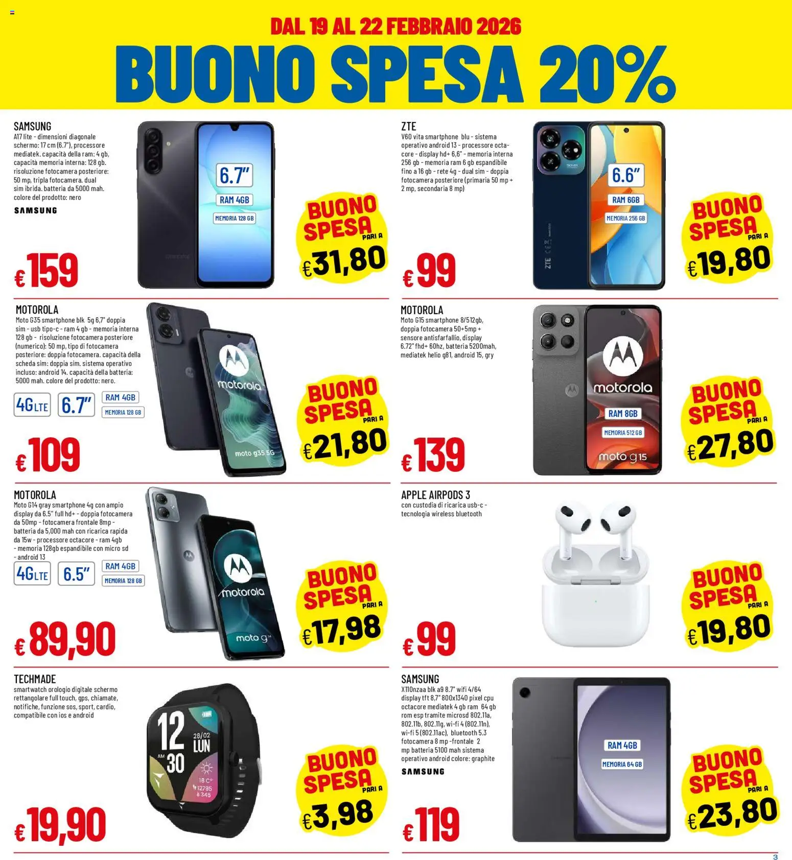 Volantino Galassia del 19.02.2026 | Pagina: 3 | Prodotti: Schermo, Smartphone, Fotocamera, Batteria
