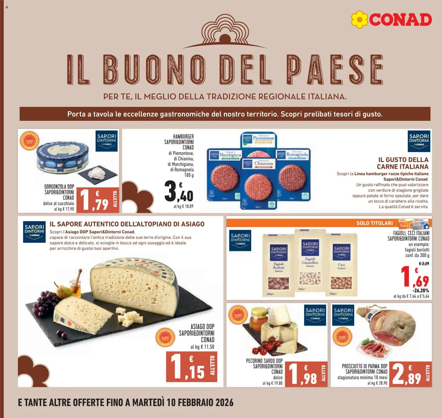 Volantino Conad del 29.01.2026 | Pagina: 6 | Prodotti: Prosciutto di Parma, Verdure, Hamburger, Pecorino