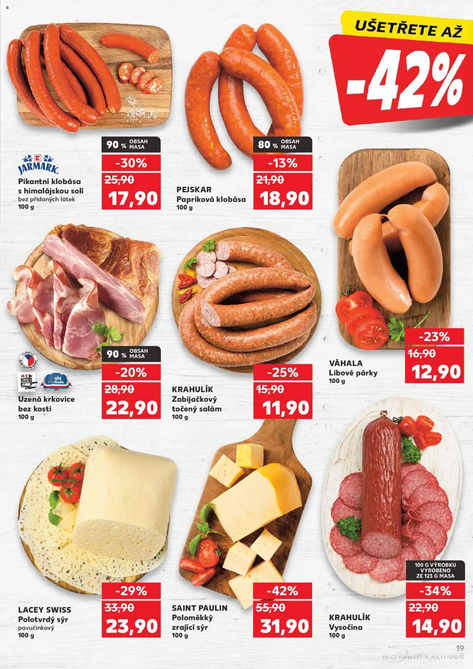 Kaufland leták - Kolín od 29.10.2025 | Strana: 19 | Produkty: Sýr, Párky, Krkovice bez kosti, Uzená krkovice