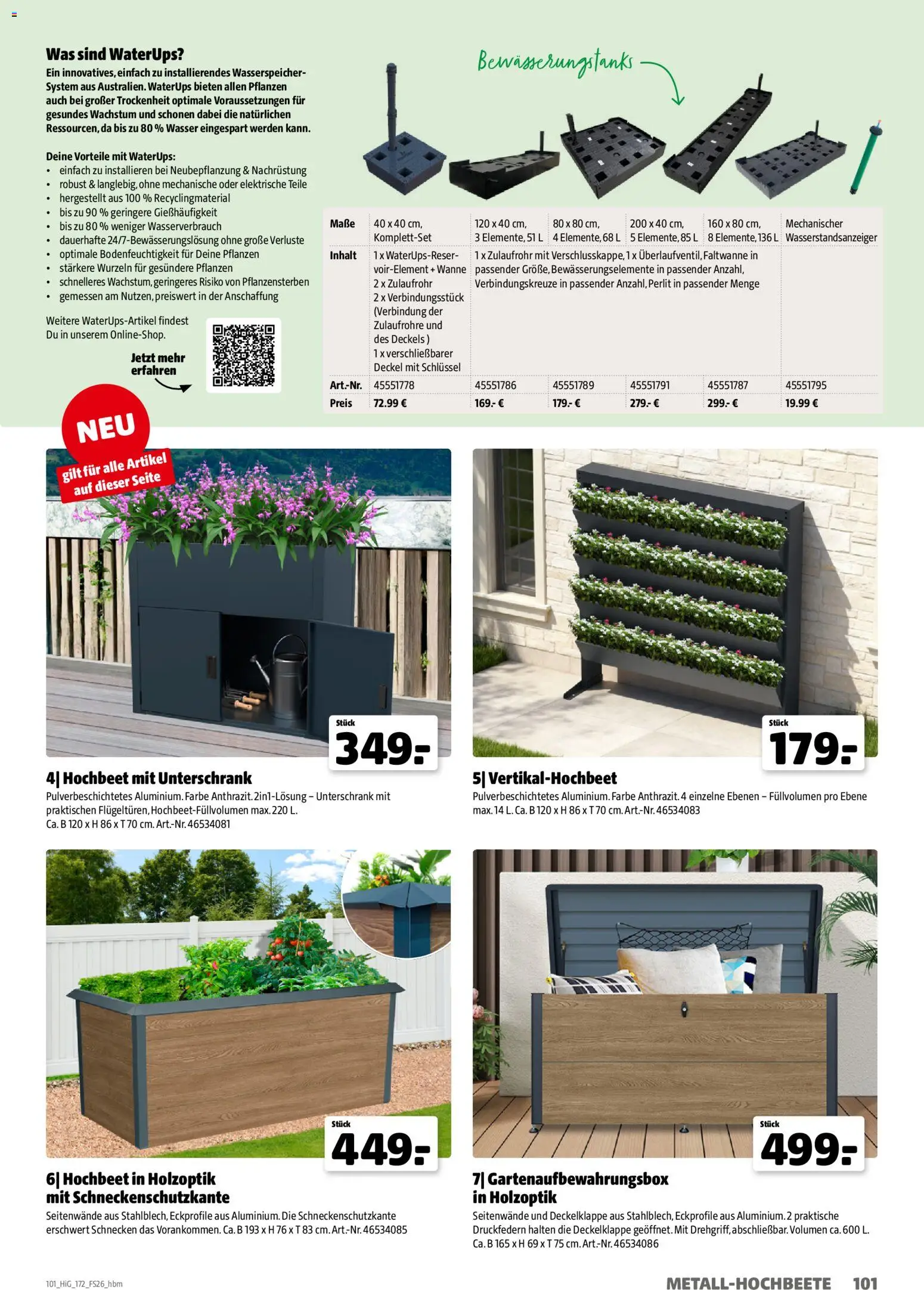 Hagebau Gartengestaltungsortiment – gültig ab 02.03.2026 | Seite: 101 | Produkte: Hochbeet, Unterschrank, Wasser