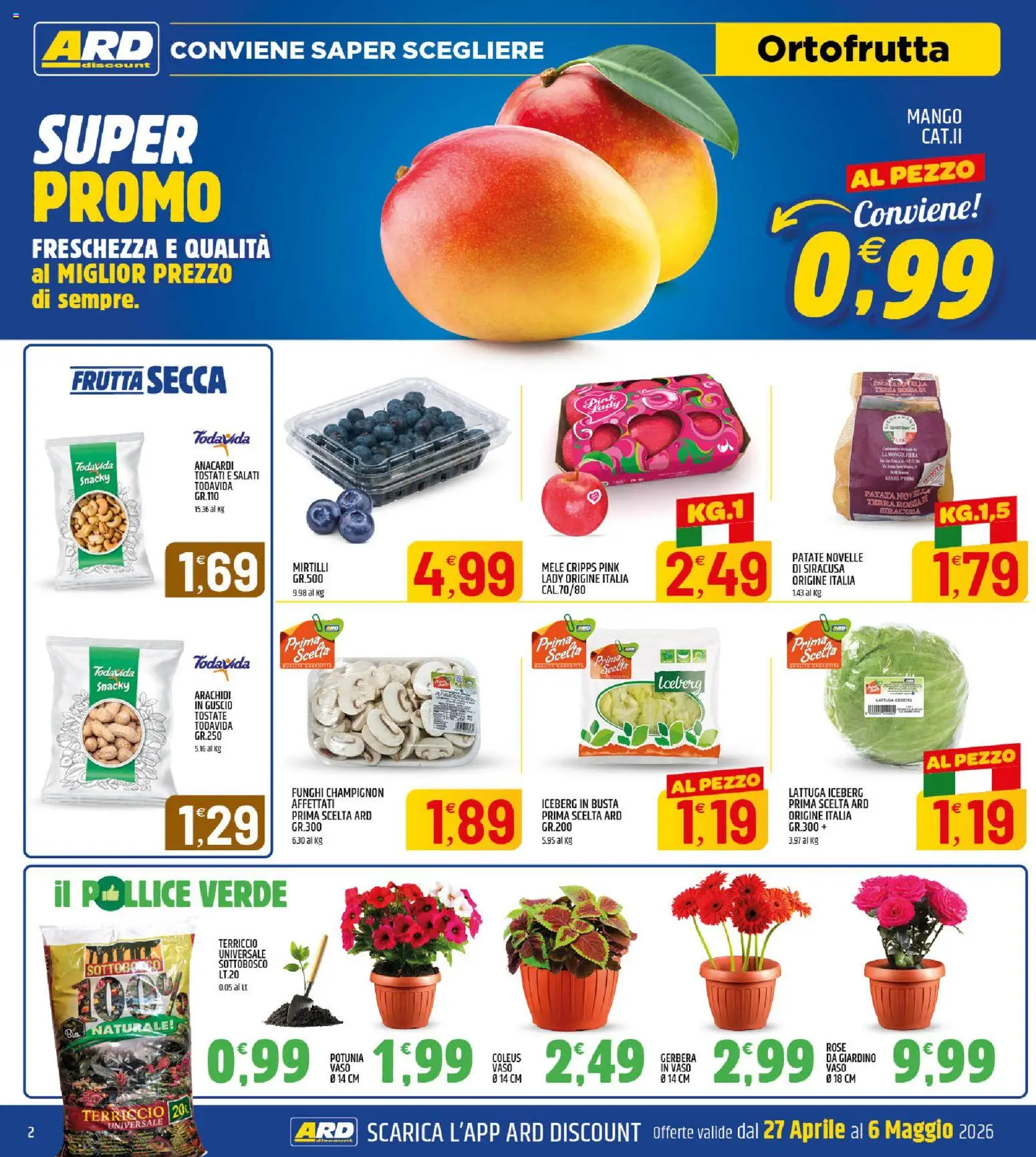 Volantino ARD Discount del 27.04.2026 | Pagina: 2 | Prodotti: Mele, Frutta, Mirtilli, Lattuga