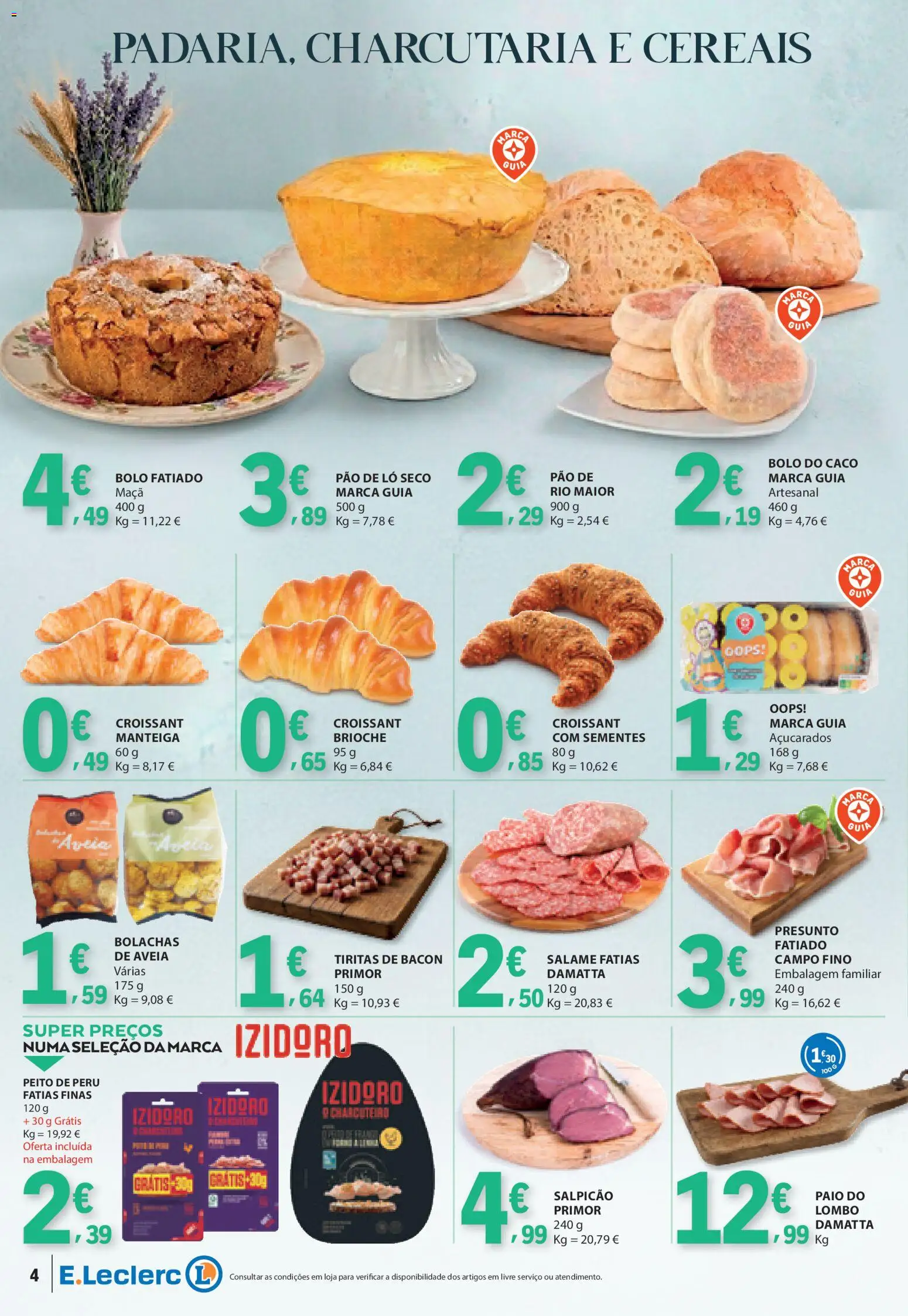 E.Leclerc folheto Especial Pequeno-Almoço │ válido de 21.04.2026 | Página: 4 | Produtos: Aveia, Lombo, Salame, Presunto