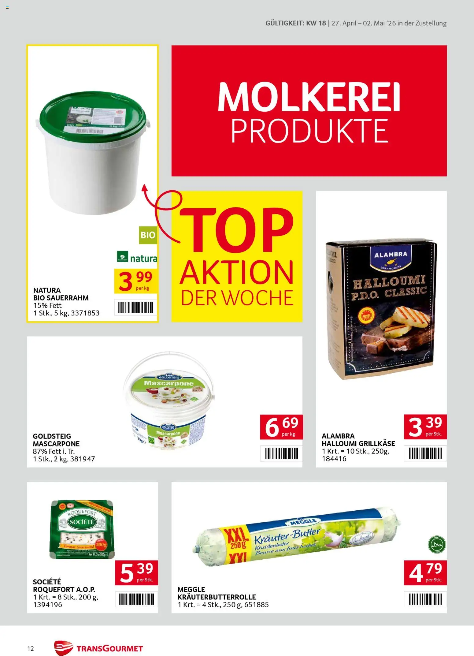 Transgourmet Zustellaktion gültig ab 27.04.2026 | Seite: 12 | Produkte: Sauerrahm