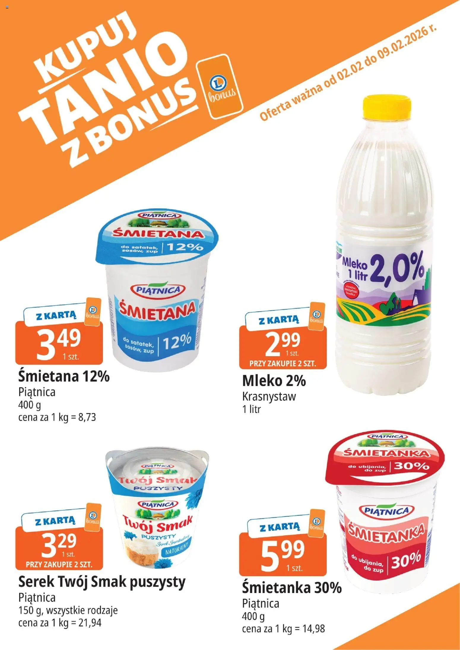 E.Leclerc Gazetka - Elbląg od 02.02.2026 | Strona: 1 | Produkty: Serek Twój Smak, Karta, Serek, Śmietana