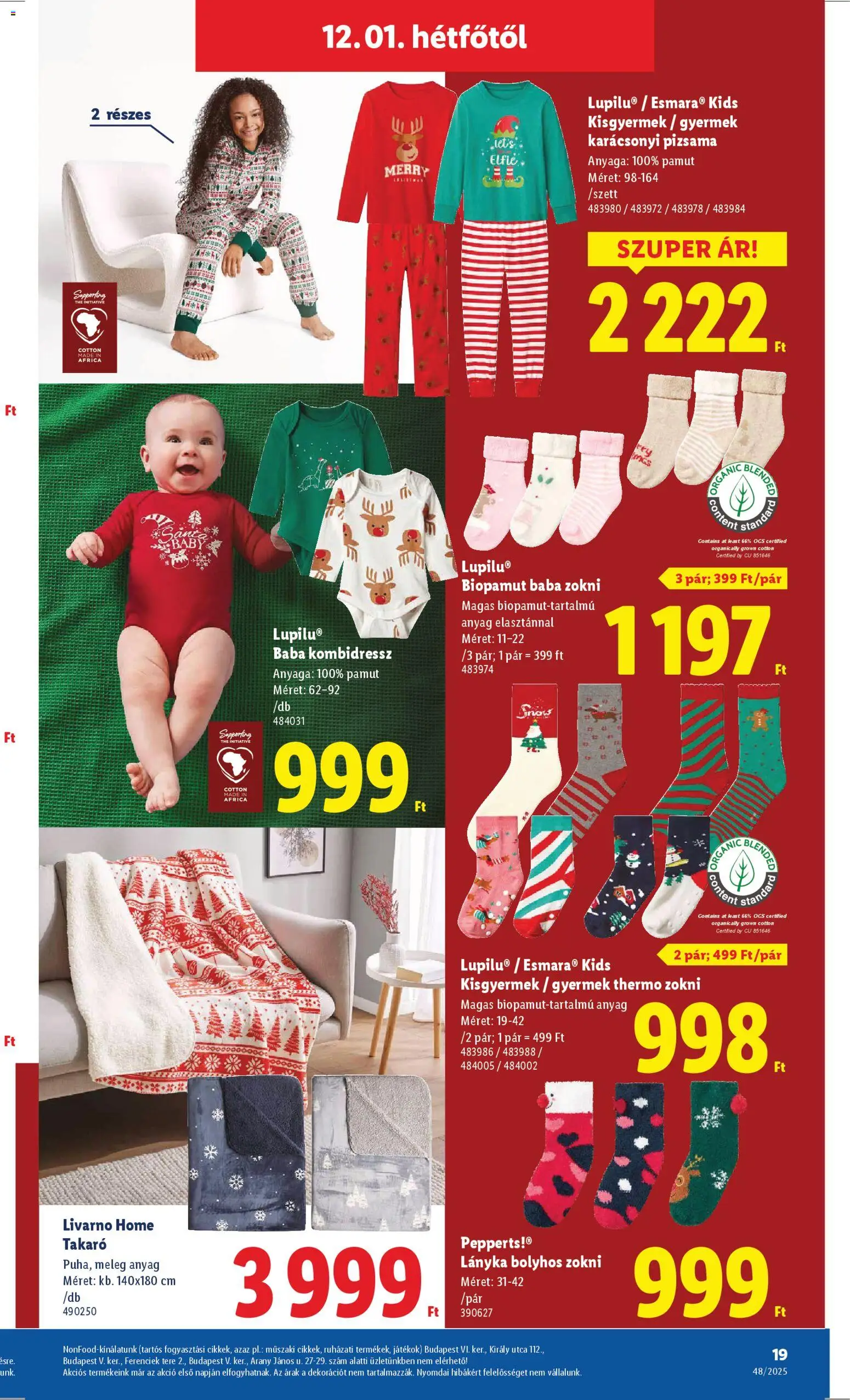 Lidl akciós ujság - amely érvényes a következő dátumtól: 27.11.2025 | Oldal: 19 | Termékek: Játékok, Takaró, Zokni, Pizsama