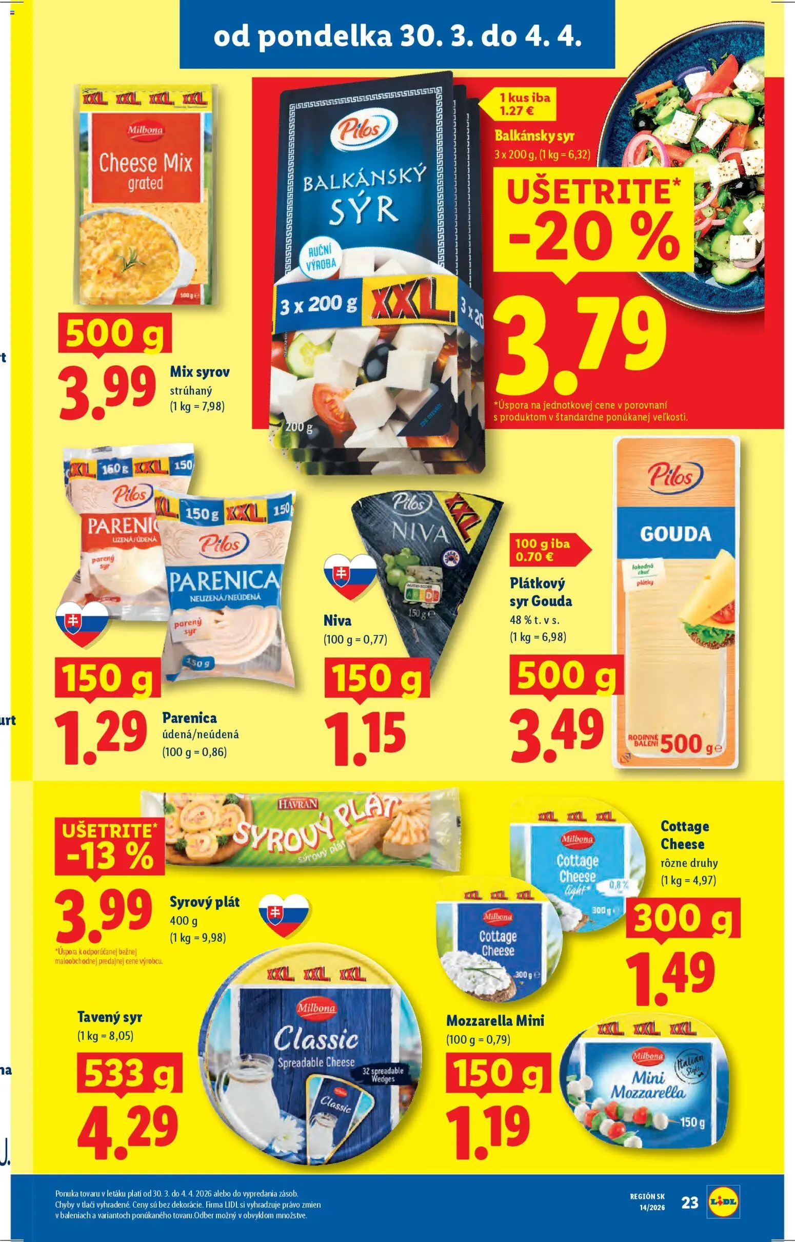 Nové Lidl akcie – leták je platný od 30.03.2026 | Strana: 27 | Produkty: Syr, Gouda, Mozzarella, Balkánsky syr