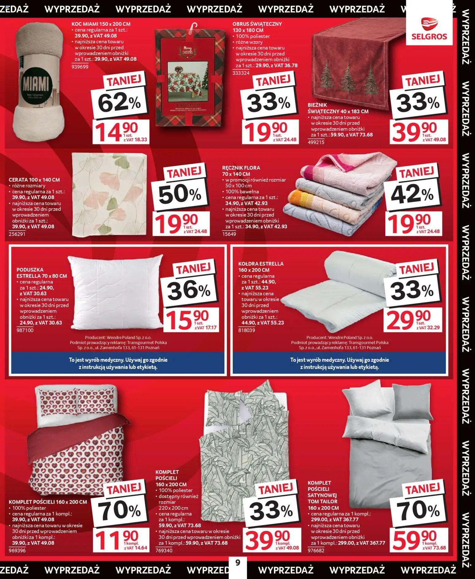 Selgros cash&carry Gazetka - Świąteczna Wyprzedaż od 18.12.2025 | Strona: 9 | Produkty: Poduszka, Koc, Kołdra