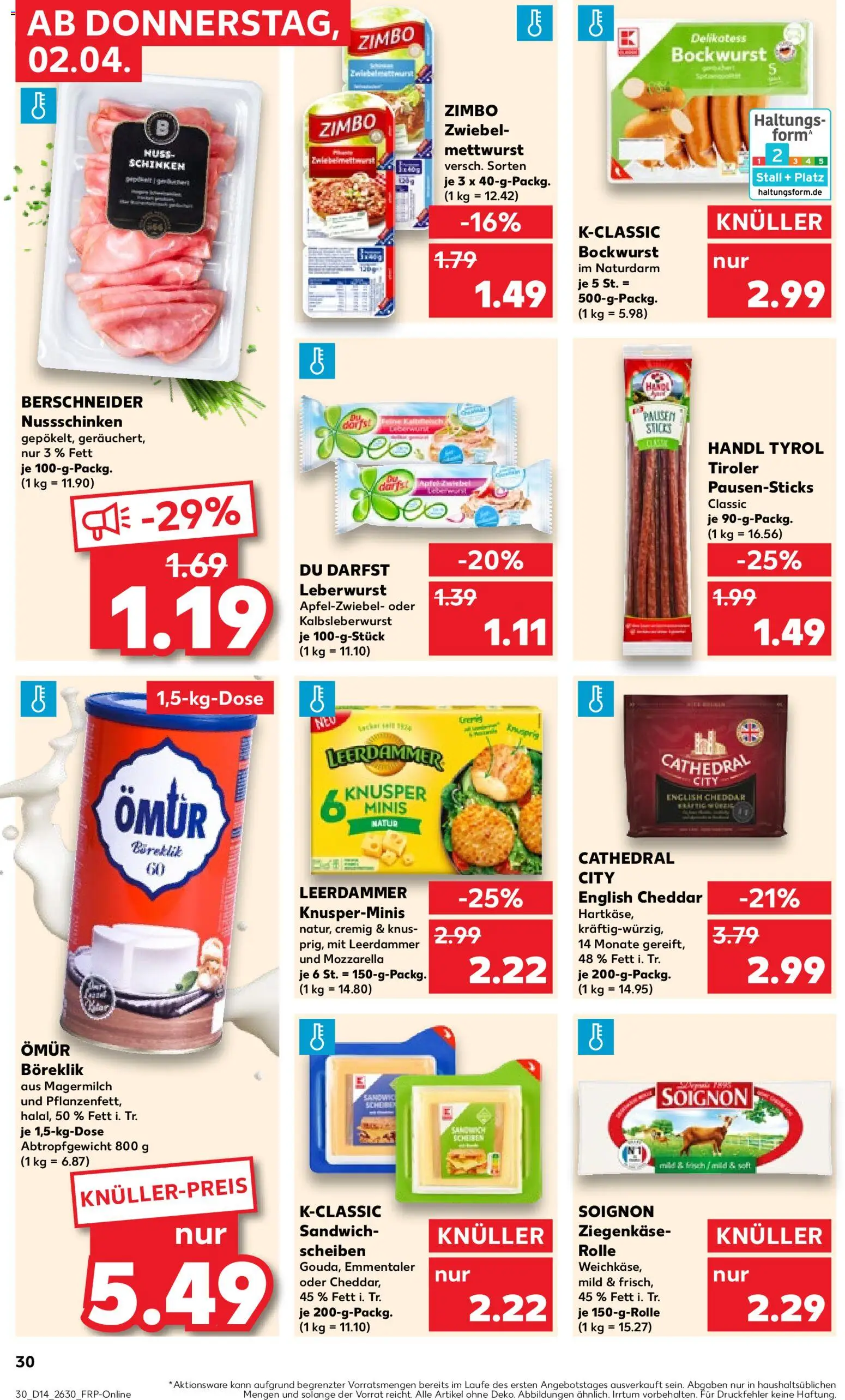 Kaufland Prospekt Rostock	 – gültig ab 02.04.2026 | Seite: 28 | Produkte: Mozzarella, Ziegenkäse, Leerdammer, Schinken