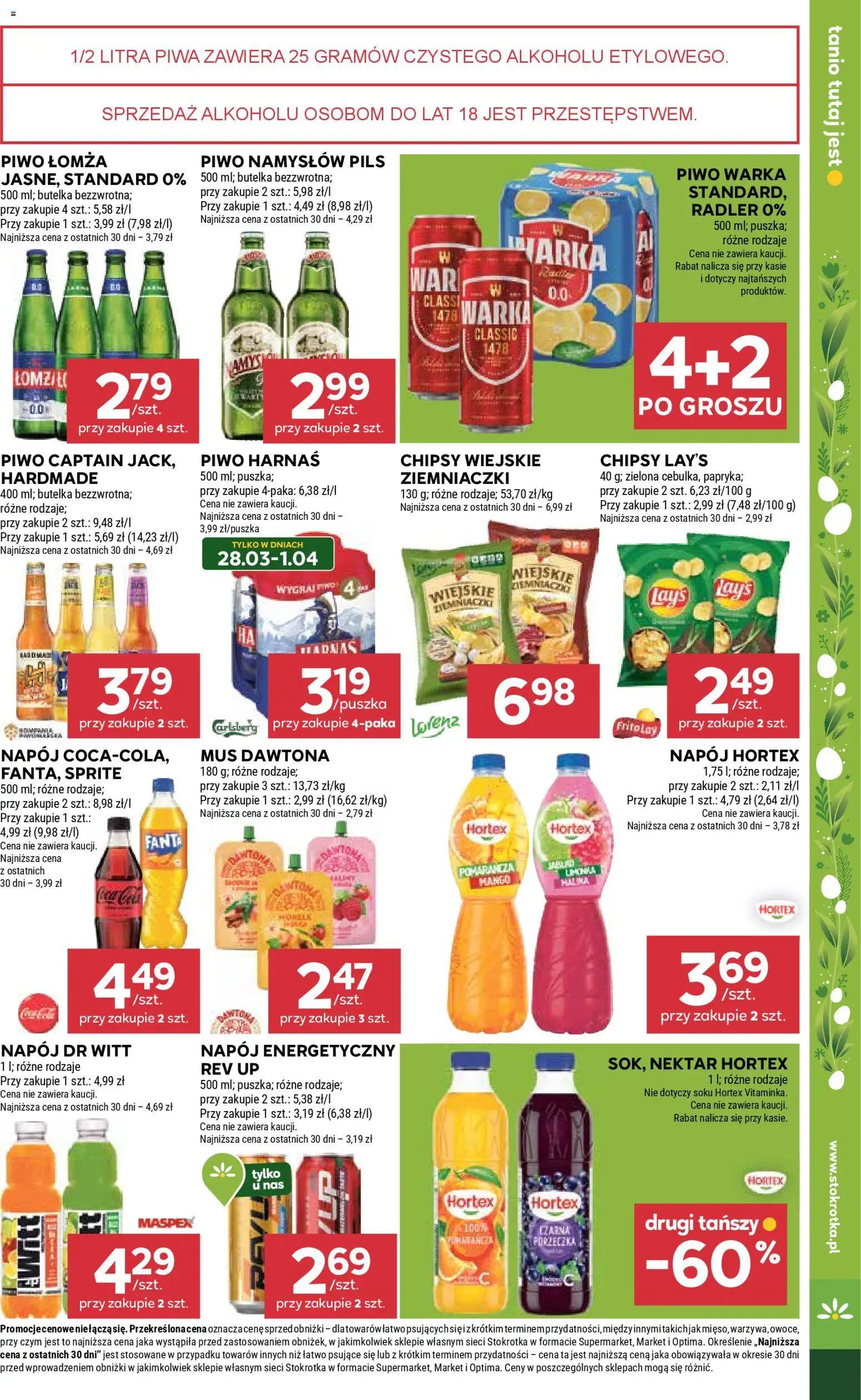 Stokrotka gazetka od 26.03.2026 | Strona: 43 | Produkty: Chipsy, Piwo Warka, Ziemniaczki, Harnaś
