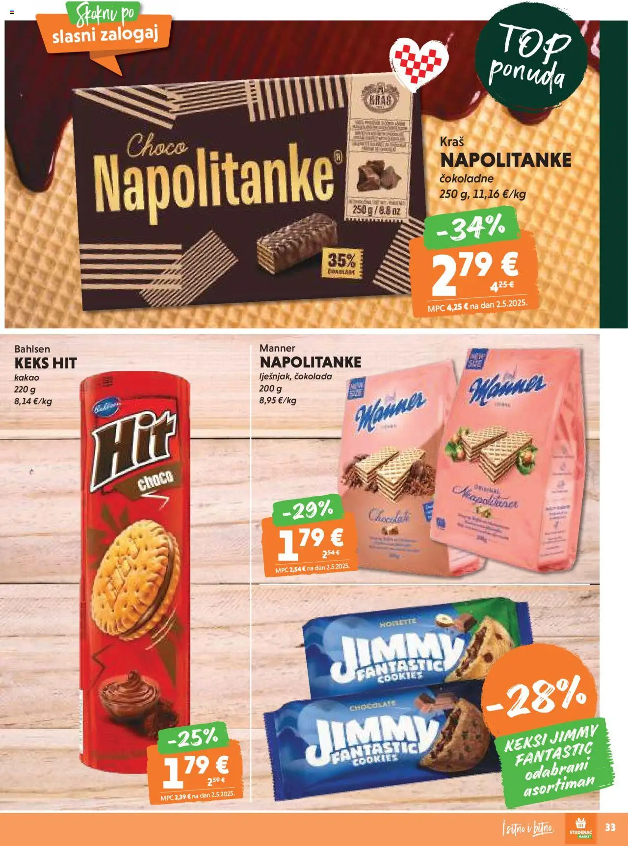 Studenac katalog | vrijedi od 10.09.2025 | Stranica: 33 | Proizvodi: Keksi, Čokolada, Napolitanke, Kakao