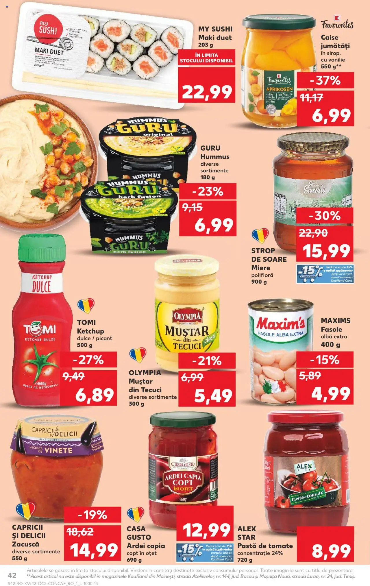 Kaufland RO akciós ujság - amely érvényes a következő dátumtól: 15.10.2025 | Oldal: 42 | Termékek: Sushi, Ketchup, Vegán, Mustár