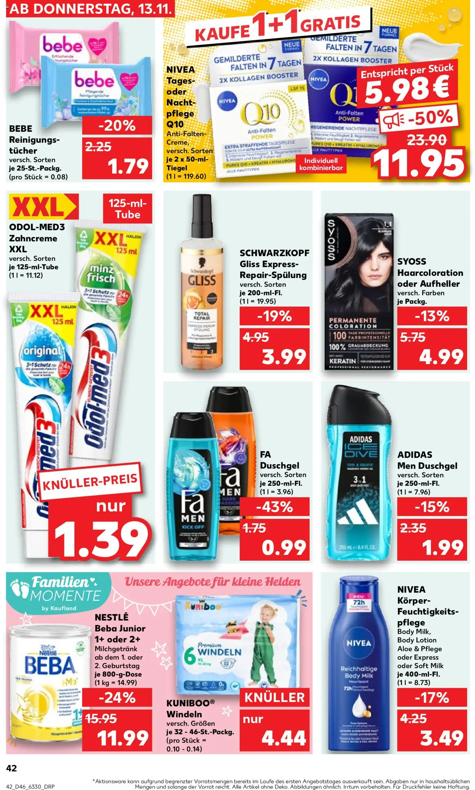 Kaufland prospekt Kiel	 – gültig ab 13.11.2025 | Seite: 42 | Produkte: Fa duschgel, Aufheller, Body Lotion, Body Milk