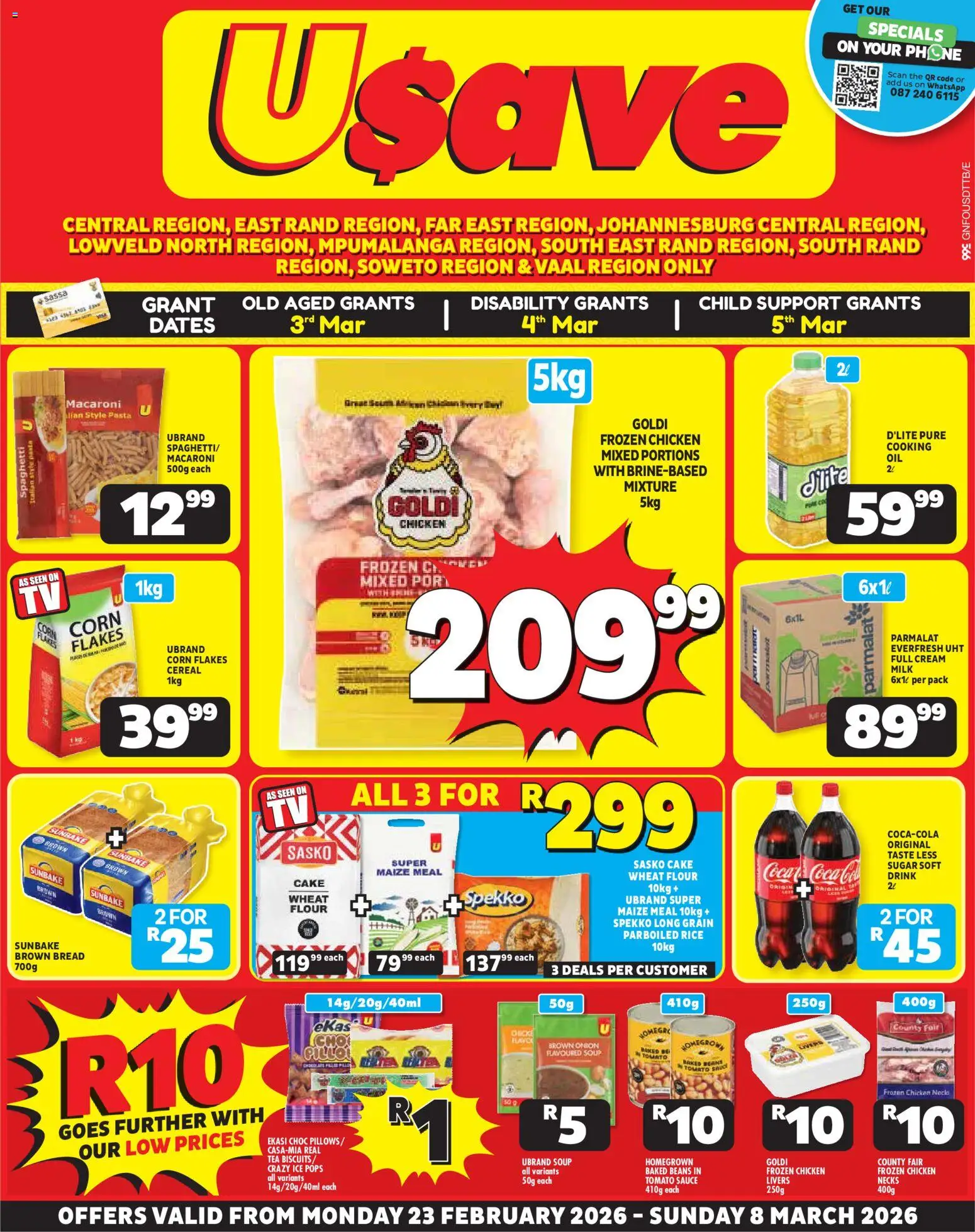 New Usave catalogue – valid from 23.02.2026 | Page: 1 | Products: Flour, Beans, Bread, Sugar